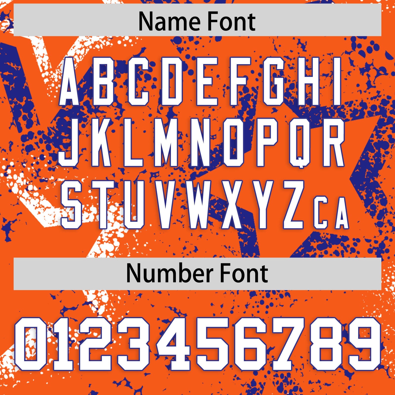 Custom Orange White Royal Blue Star-Shaped Ink Texture Graffiti Pattern Baseball Jersey | Sublimation Printed & Stitched,Add Name and Numbern,Perfect for Parties,Perfect for Training | KXKSHOP