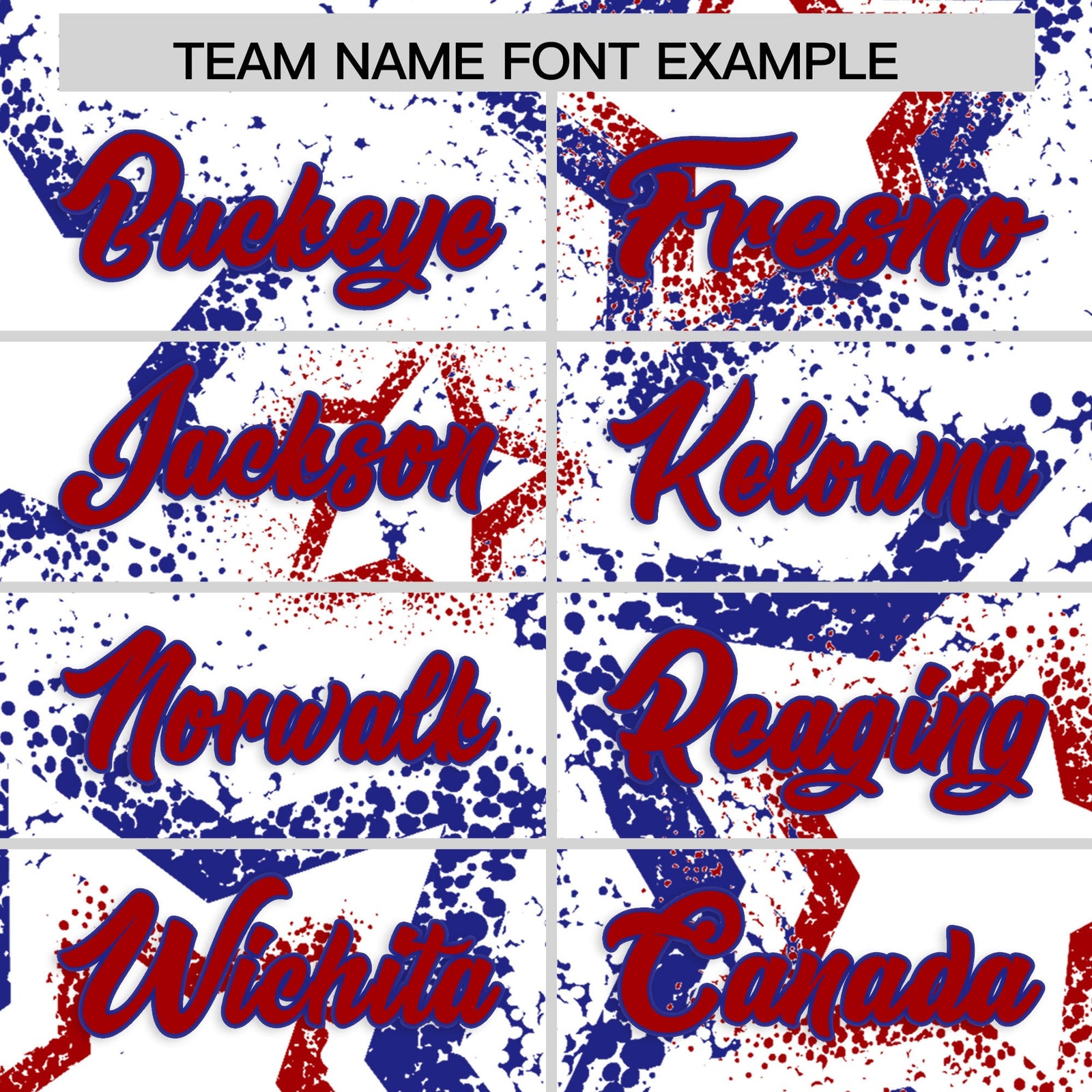 Custom White Royal Blue Red Star-Shaped Ink Texture Graffiti Pattern Baseball Jersey | Sublimation Printed & Stitched,Add Name and Numbern,Perfect for Parties,Perfect for Training | KXKSHOP