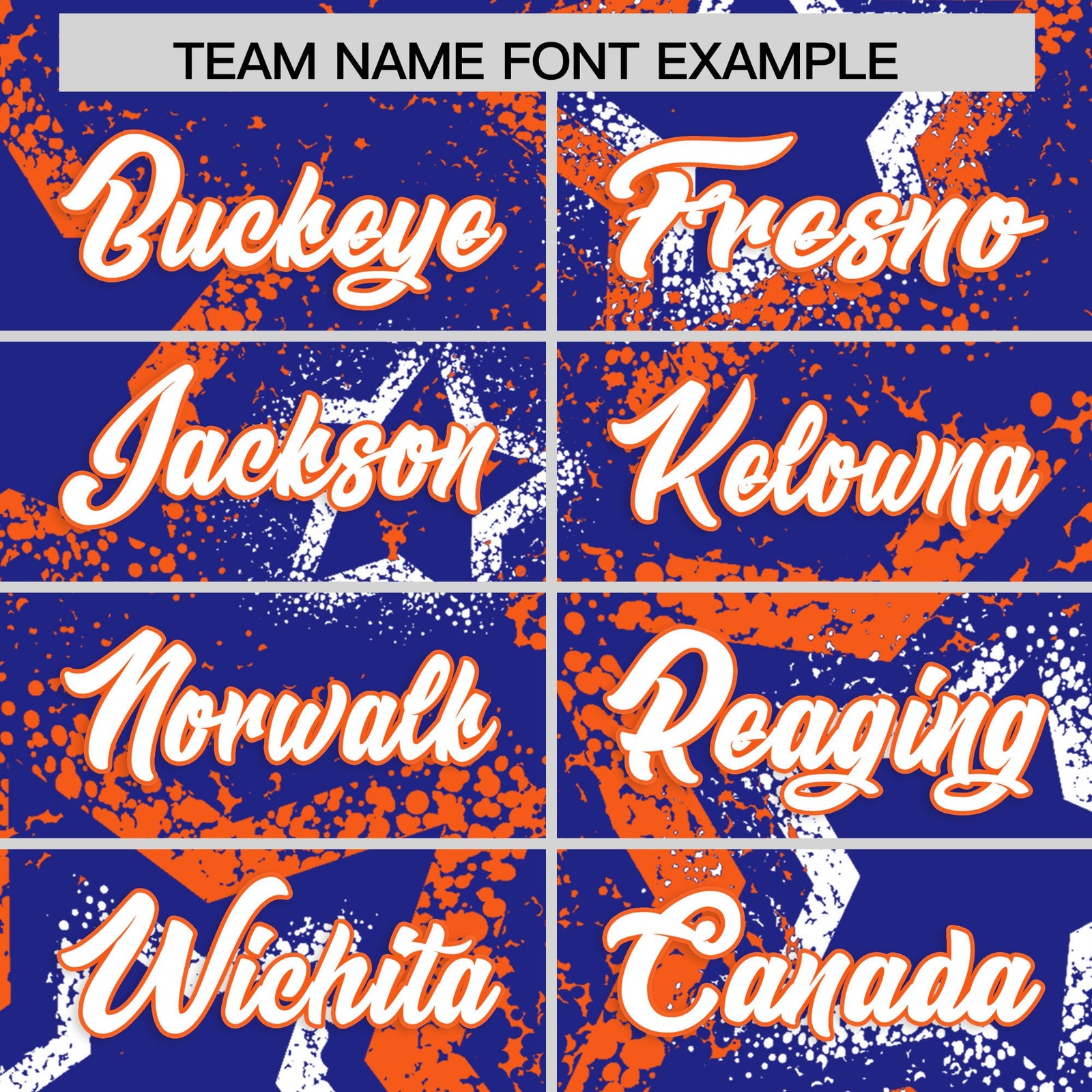 Custom Royal Blue White Orange Star-Shaped Ink Texture Graffiti Pattern Baseball Jersey | Sublimation Printed & Stitched,Add Name and Numbern,Perfect for Parties,Perfect for Training | KXKSHOP