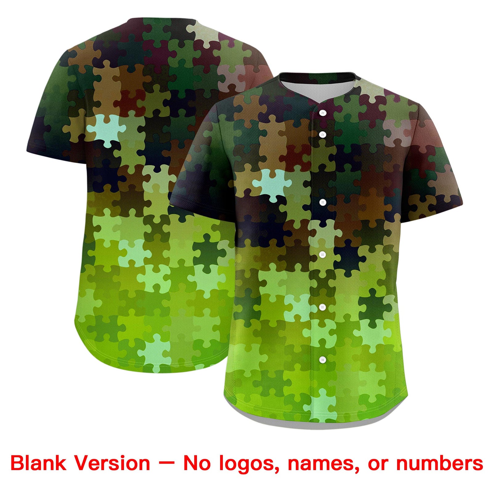 Custom Light Green White Puzzle Elements Baseball Jersey | Sublimation Printed & Stitched,Add Name and Numbern,Perfect for Teams | KXKSHOP