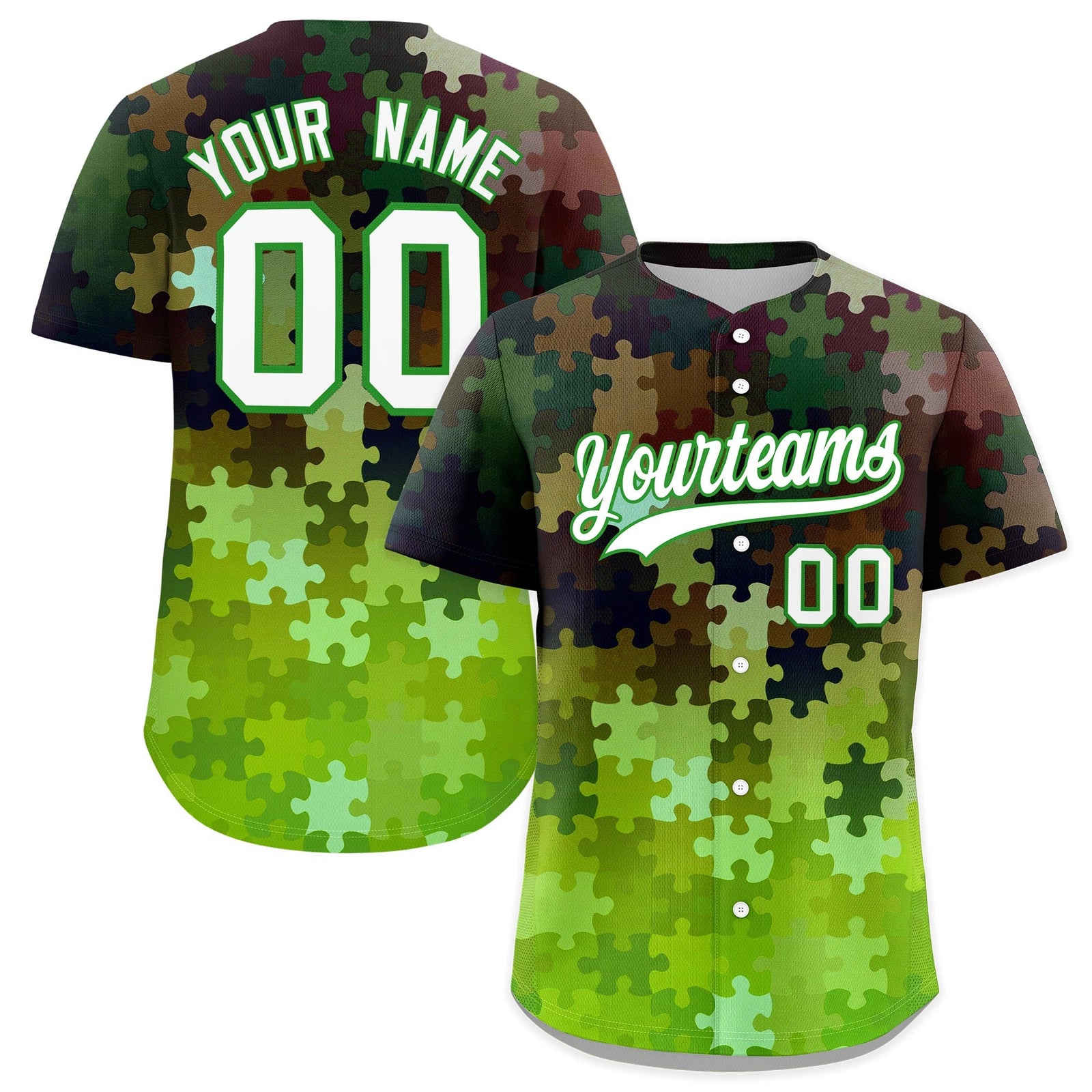 Custom Light Green White Puzzle Elements Baseball Jersey | Sublimation Printed & Stitched,Add Name and Numbern,Perfect for Teams | KXKSHOP