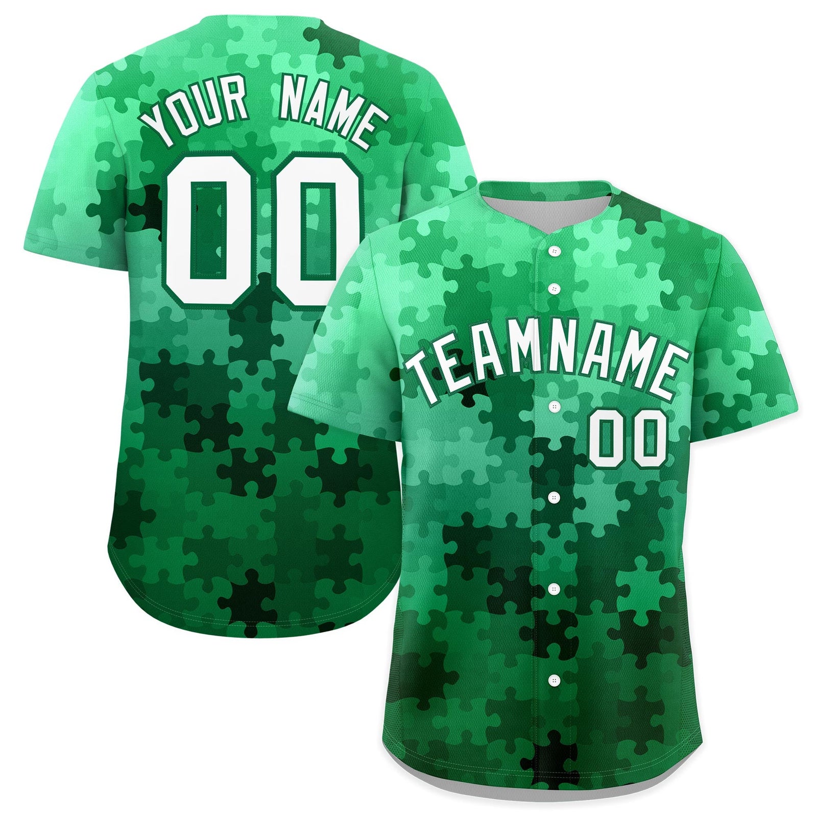 Custom White Kelly Green Puzzle Elements Baseball Jersey | Sublimation Printed & Stitched,Add Name and Numbern,Perfect for Teams | KXKSHOP
