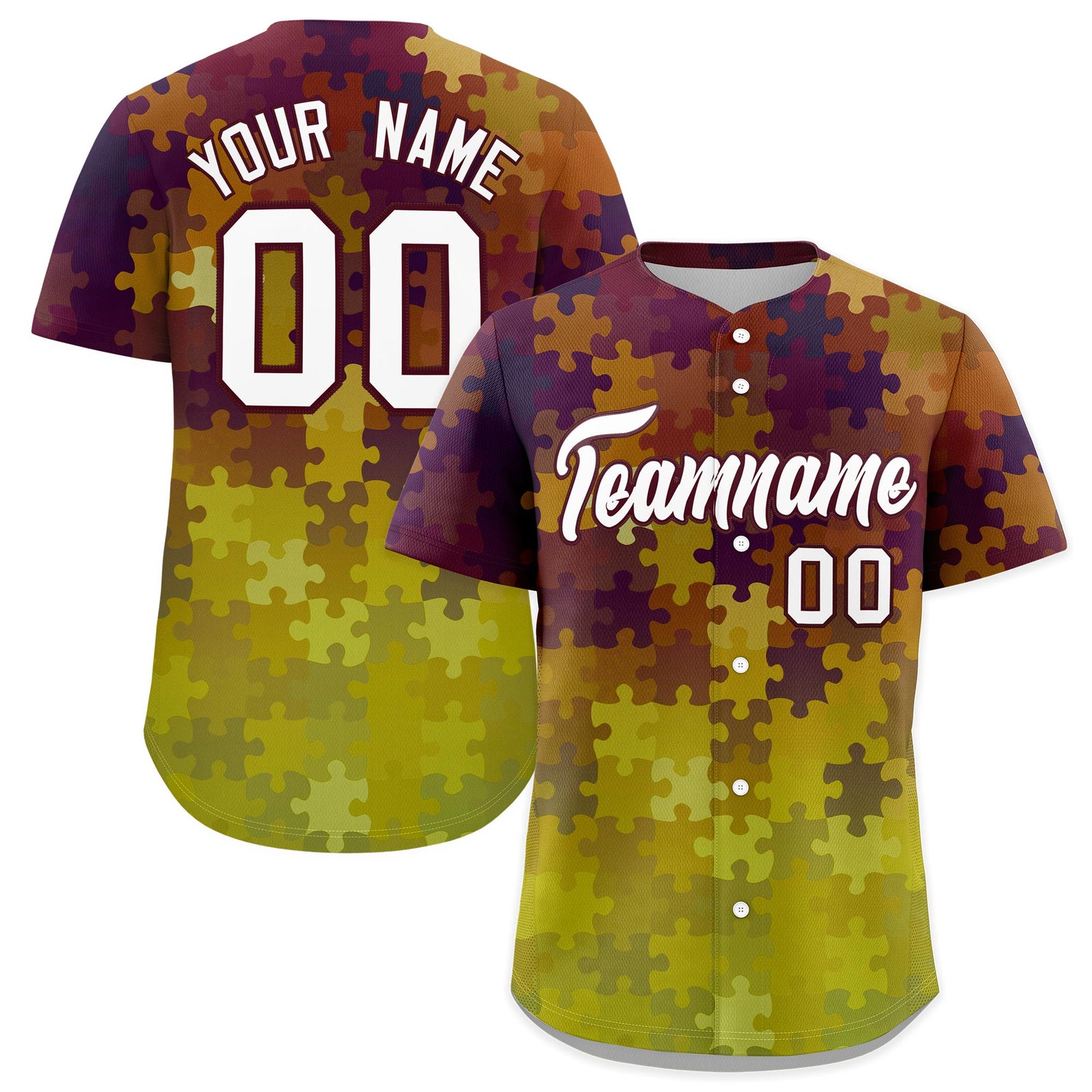 Custom White Burgundy Puzzle Elements Baseball Jersey | Sublimation Printed & Stitched,Add Name and Numbern,Perfect for Teams | KXKSHOP