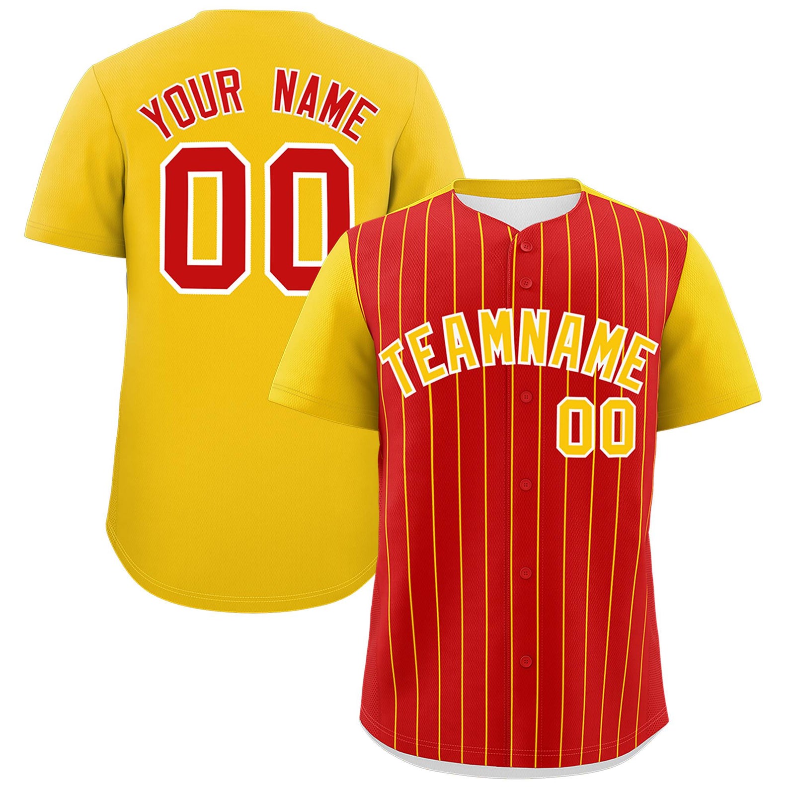 Custom Red Gold Pinstripe Personalized Two-Tone Authentic Baseball Jersey