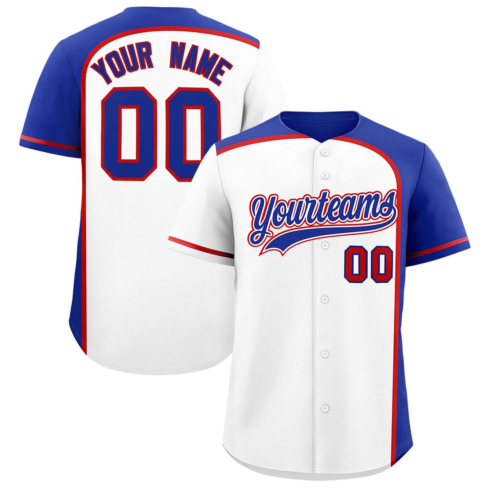 Custom White Royal Personalized Color Block Authentic Baseball jersey