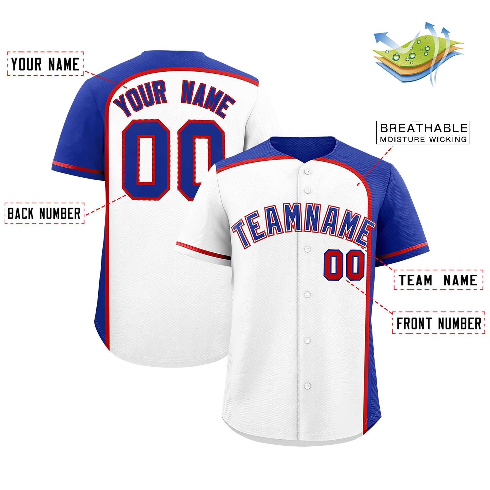 Custom White Royal Personalized Color Block Authentic Baseball jersey