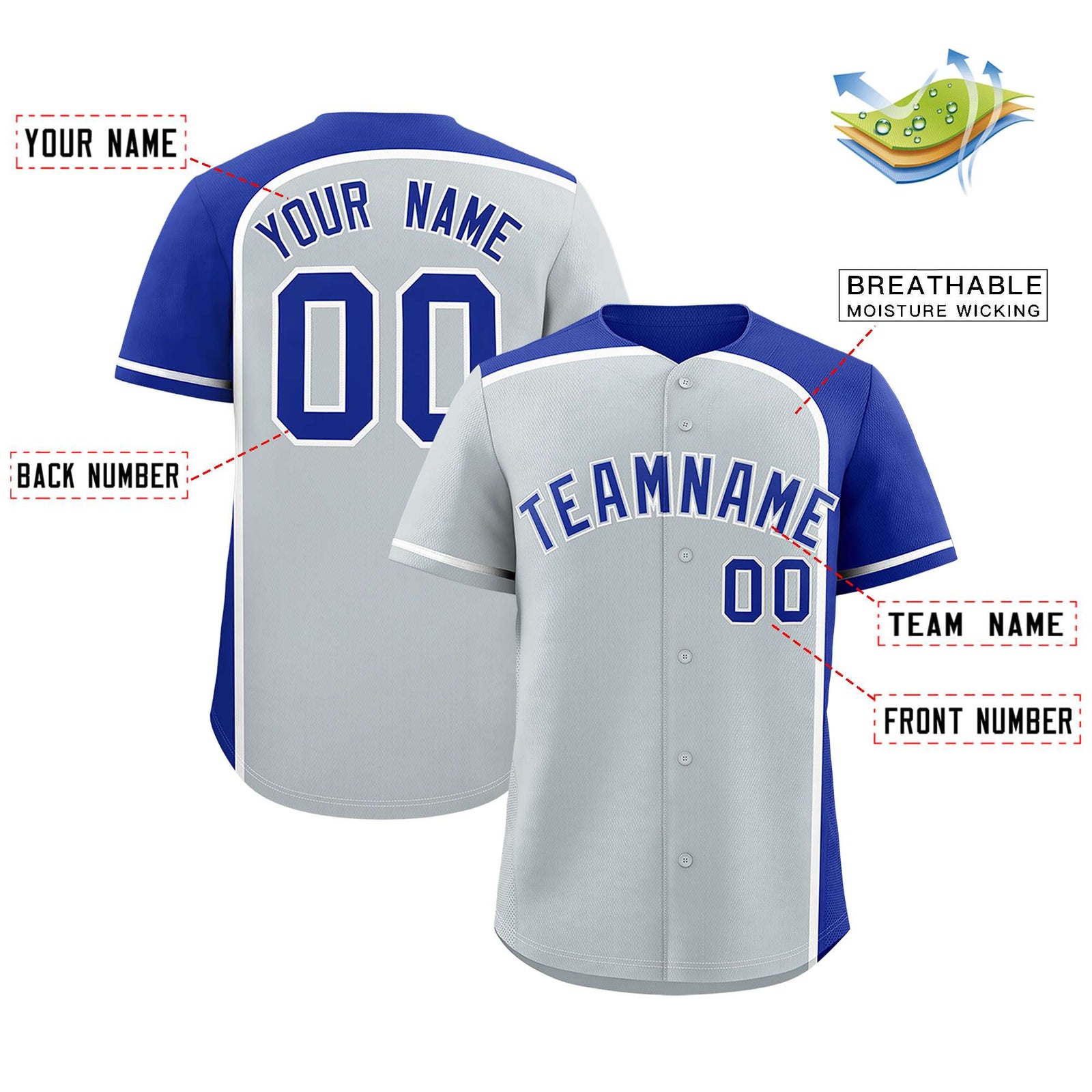 Custom Silver Royal Personalized Color Block Authentic Baseball jersey