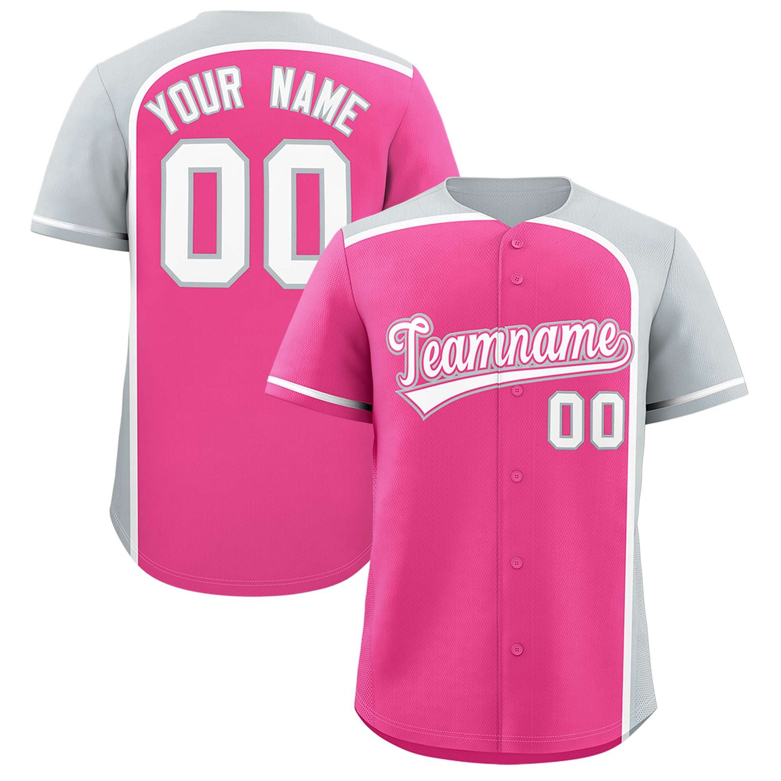 Custom Pink Silver Personalized Color Block Authentic Baseball jersey