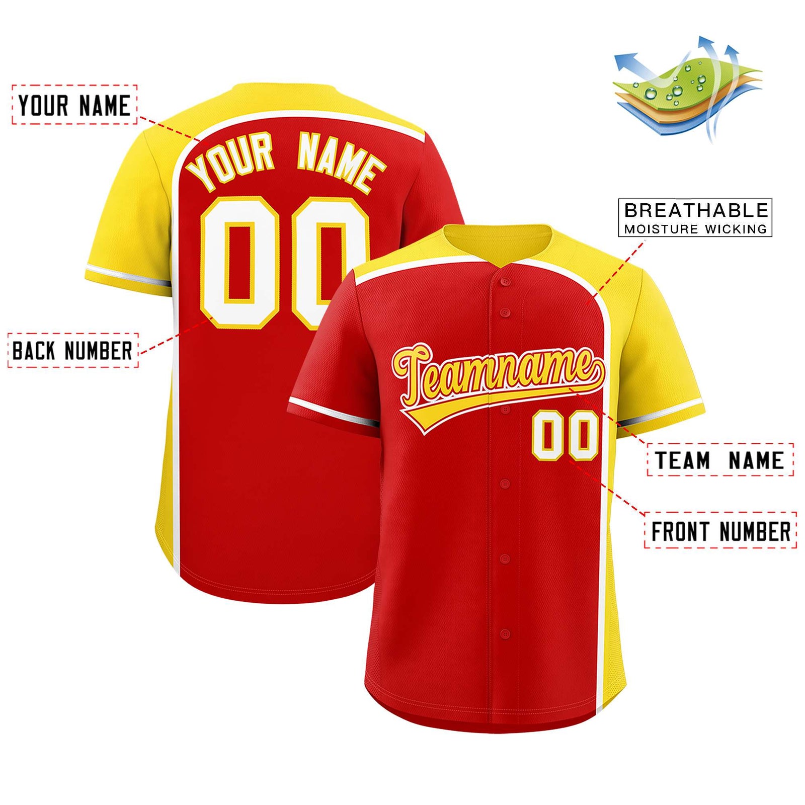 Custom Red Gold Personalized Color Block Authentic Baseball jersey