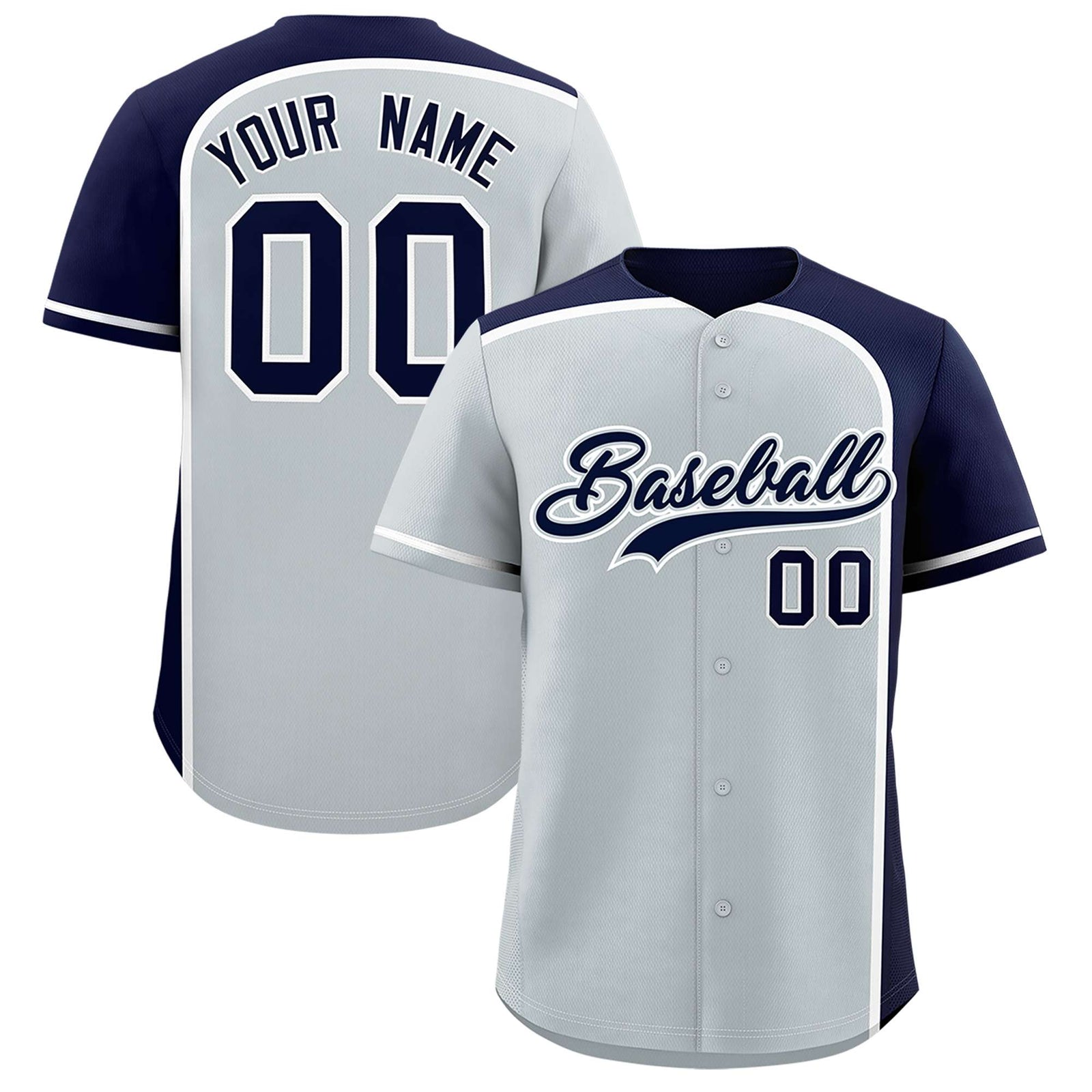 Custom Silver Navy Personalized Color Block Authentic Baseball jersey