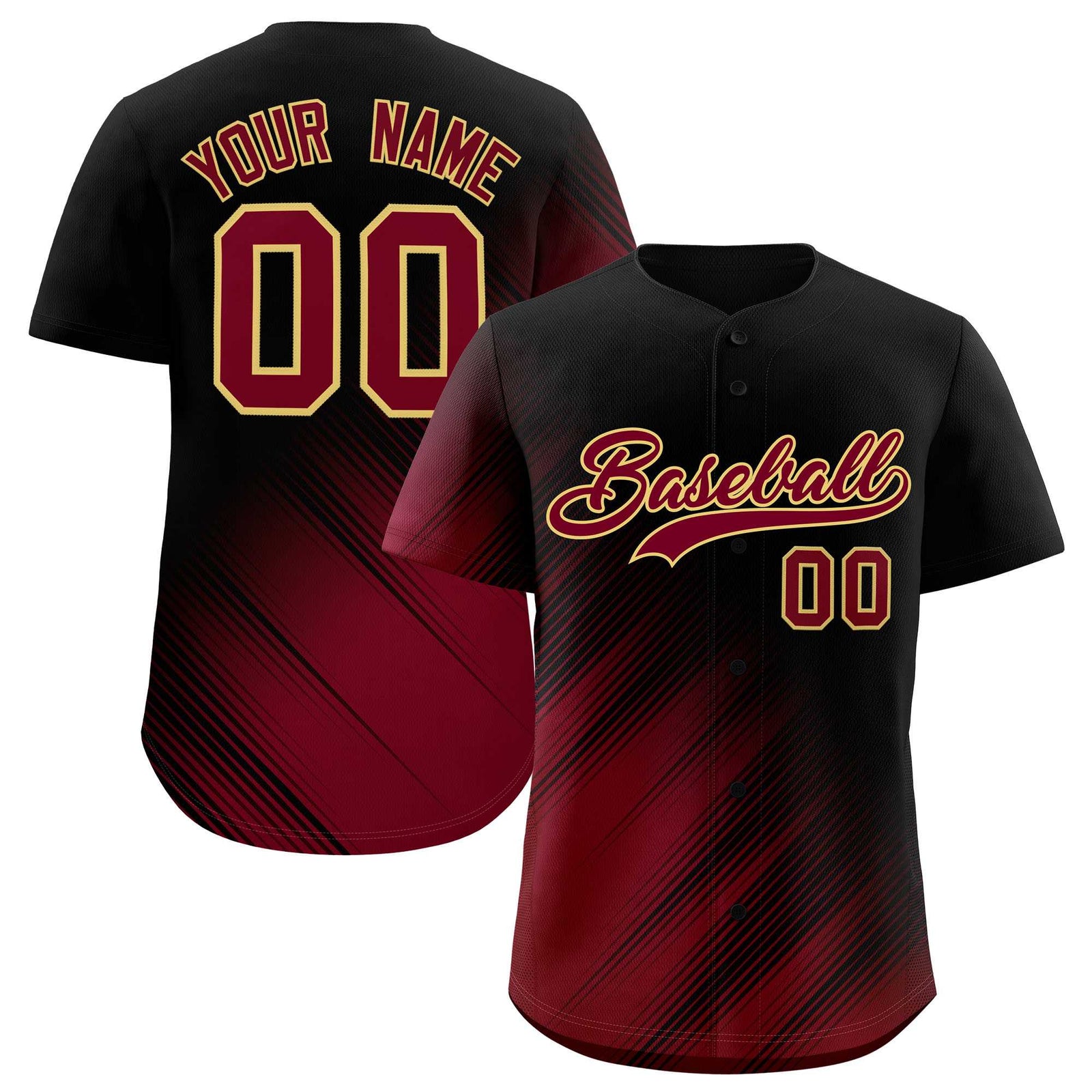 Custom Black Crimson Diagonal Stripe Personalized Gradient Fashion Baseball Jersey