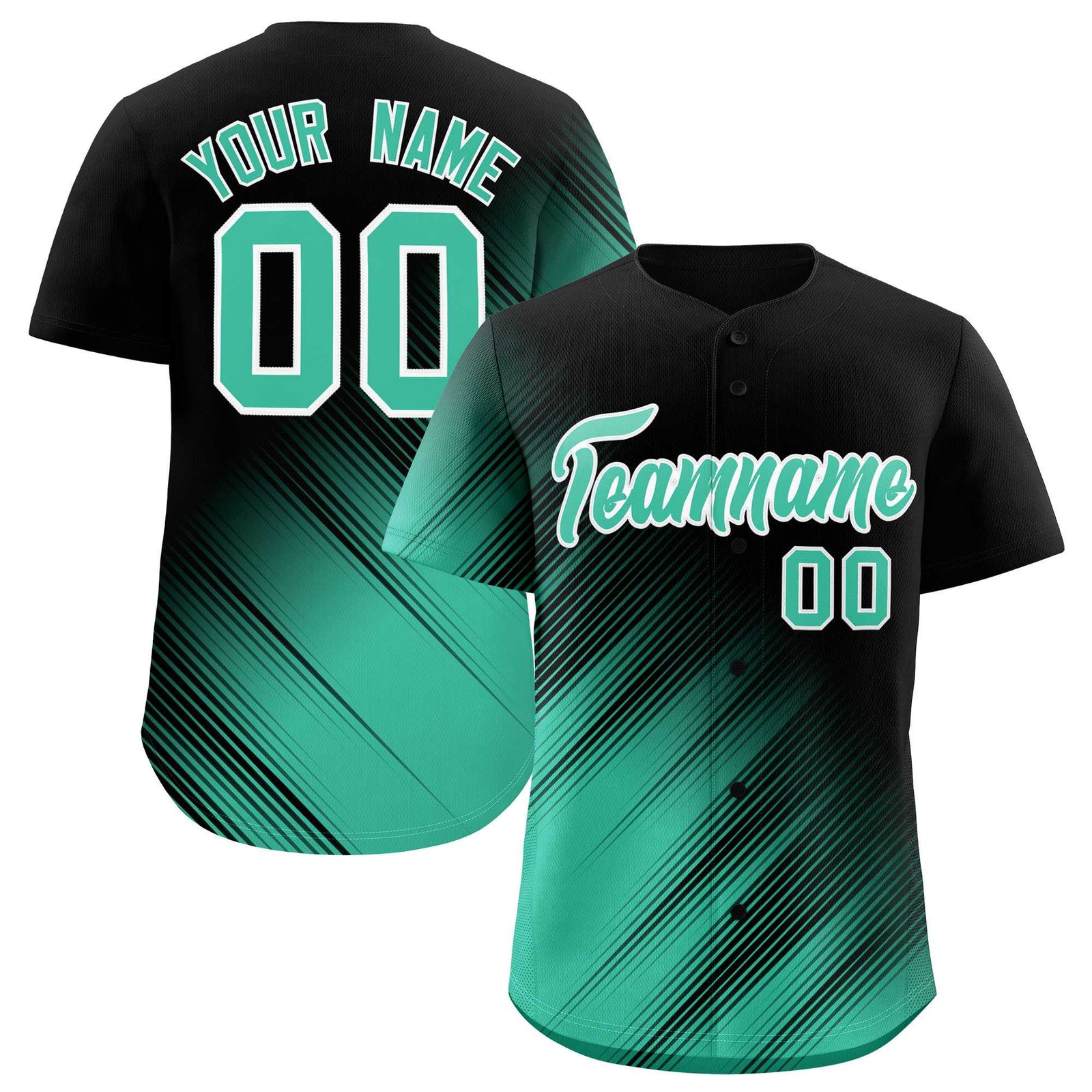 Custom Black Bright Green Diagonal Stripe Personalized Gradient Fashion Baseball Jersey