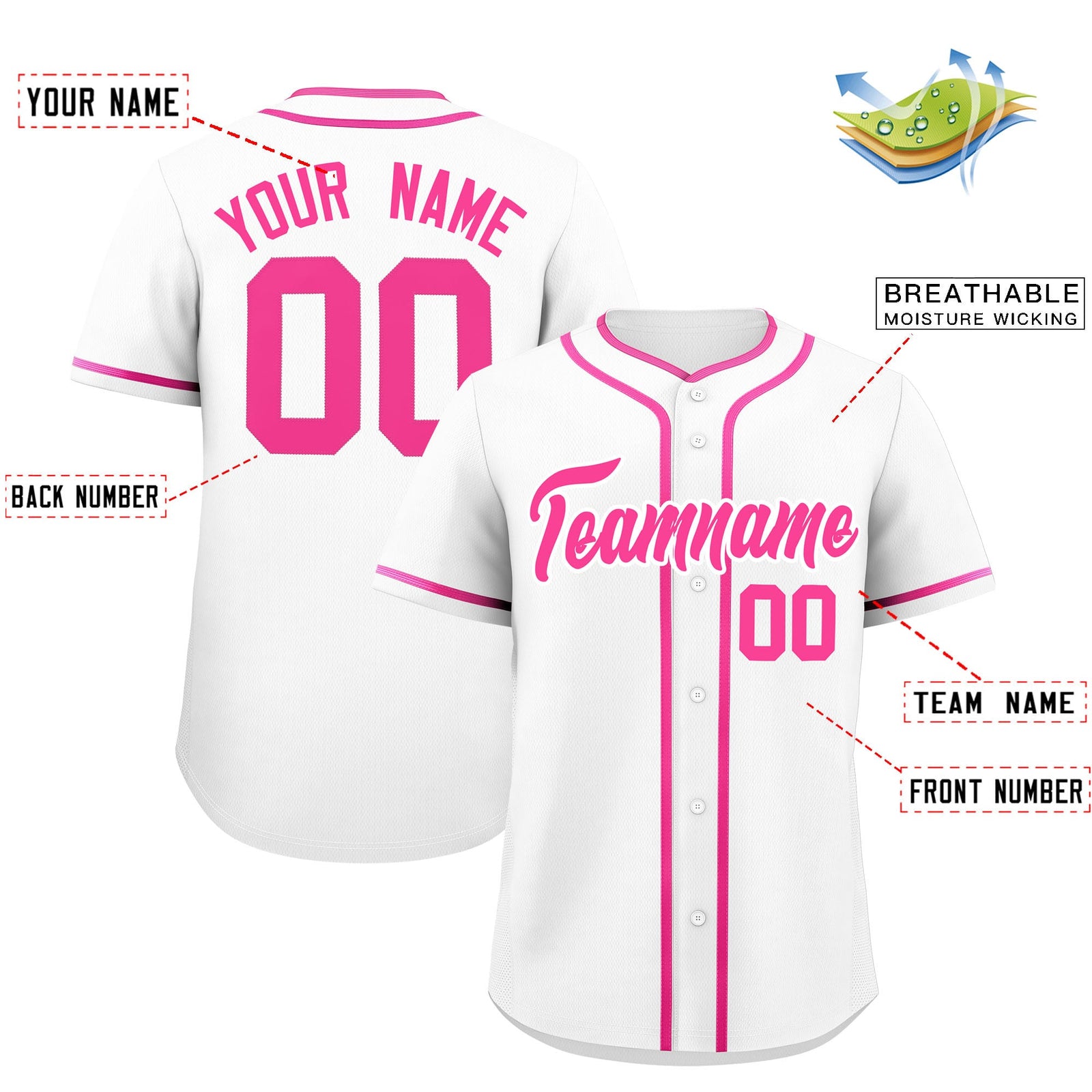 Custom White Pink Personalized Classic Authentic Baseball Jersey