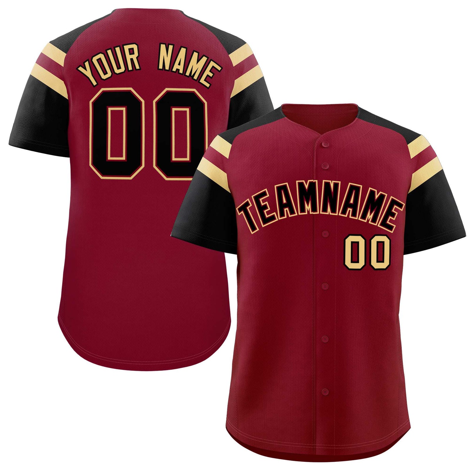 Custom Crimson Black Contrast Raglan Sleeves Authentic Baseball Jersey