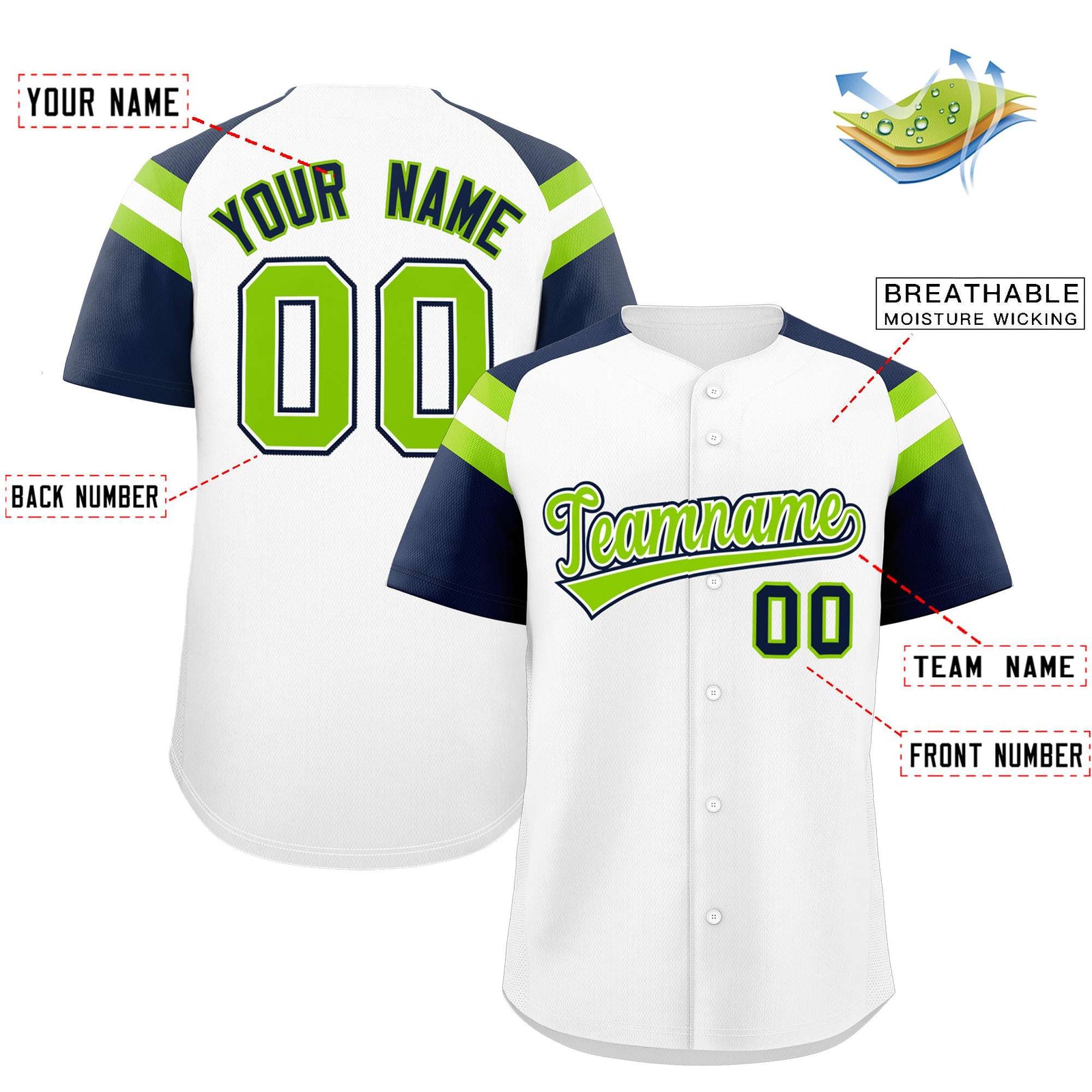 Custom White Navy Contrast Raglan Sleeves Authentic Baseball Jersey