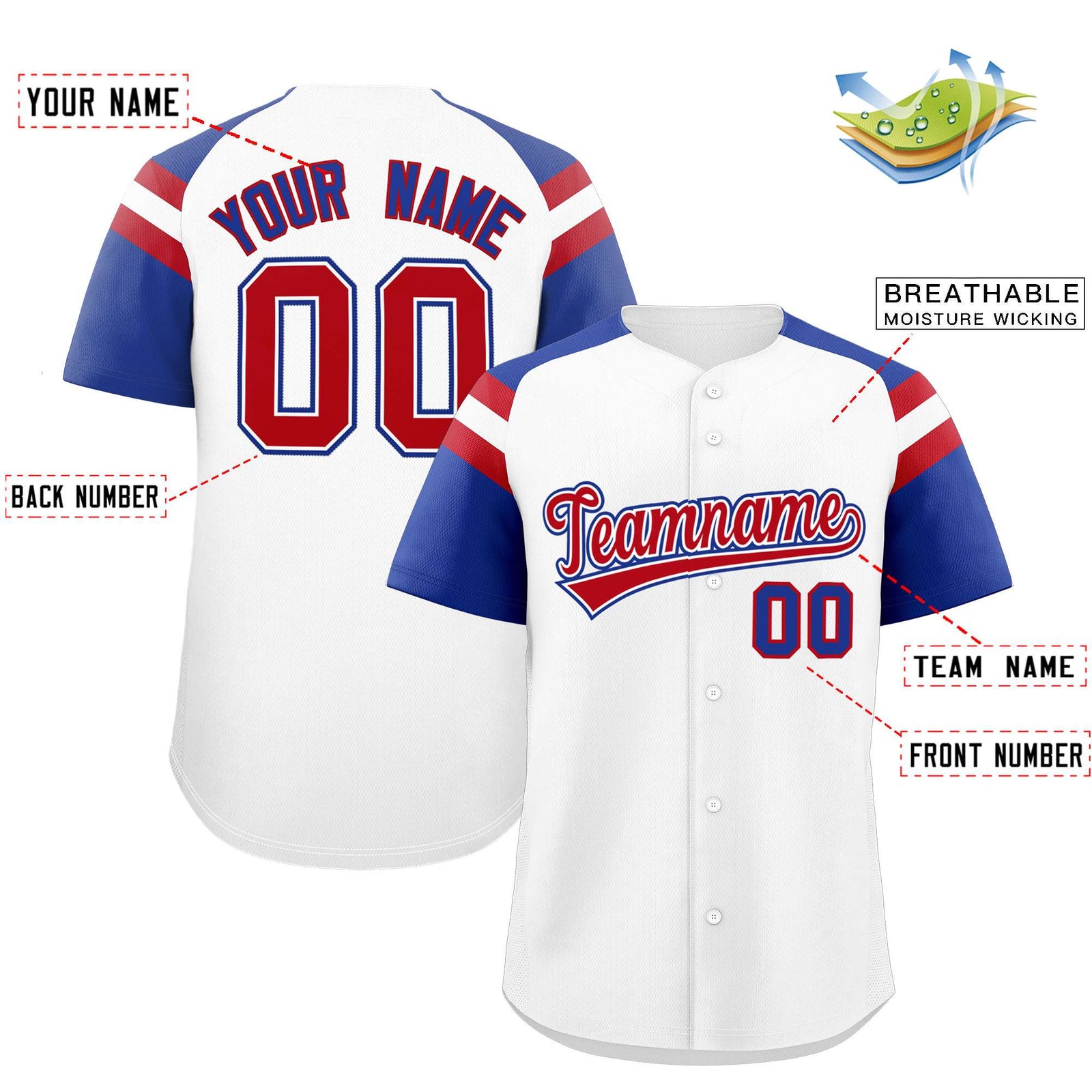 Custom White Royal Contrast Raglan Sleeves Authentic Baseball Jersey
