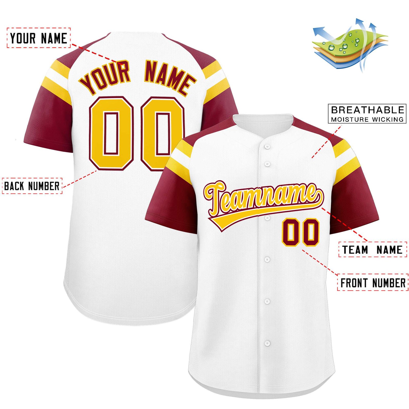 Custom White Crimson Contrast Raglan Sleeves Authentic Baseball Jersey
