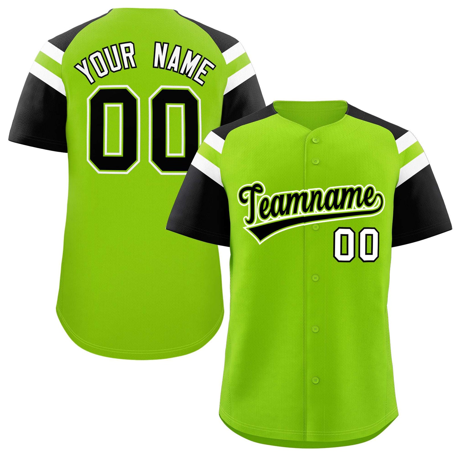 Custom-Neon-Green-Black-Contrast-Raglan-Sleeves-Authentic-Baseball-Jersey-024