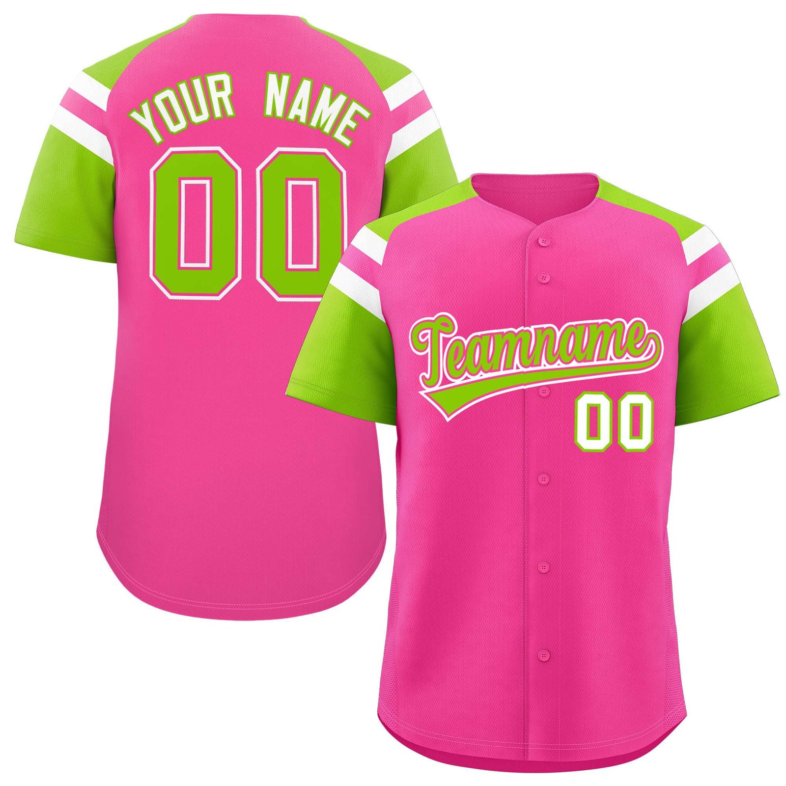 Custom-Pink-Neon-Green-Contrast-Raglan-Sleeves-Authentic-Baseball-Jersey-091