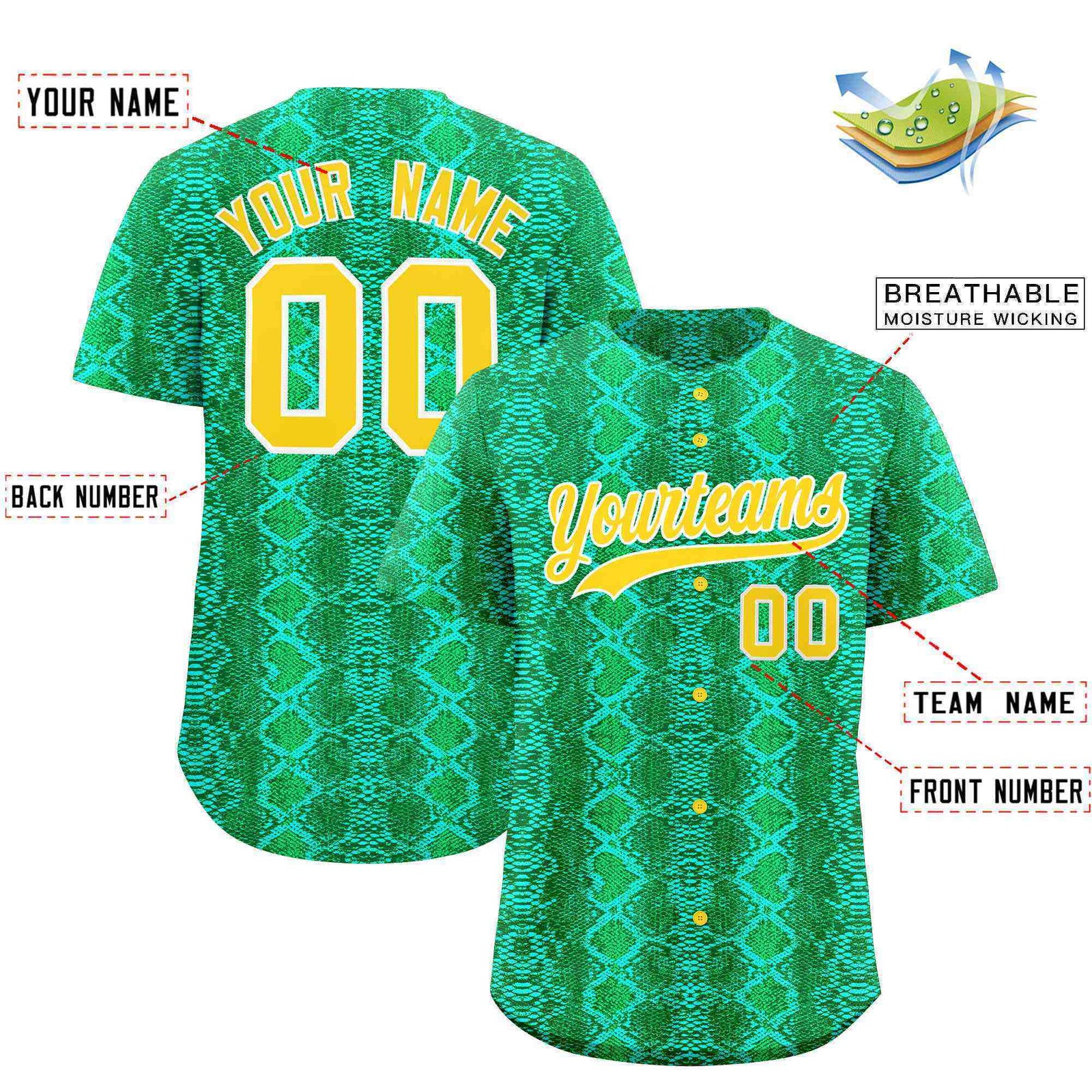 Custom Multi Color Snakeskin Pattern Authentic Baseball Jersey
