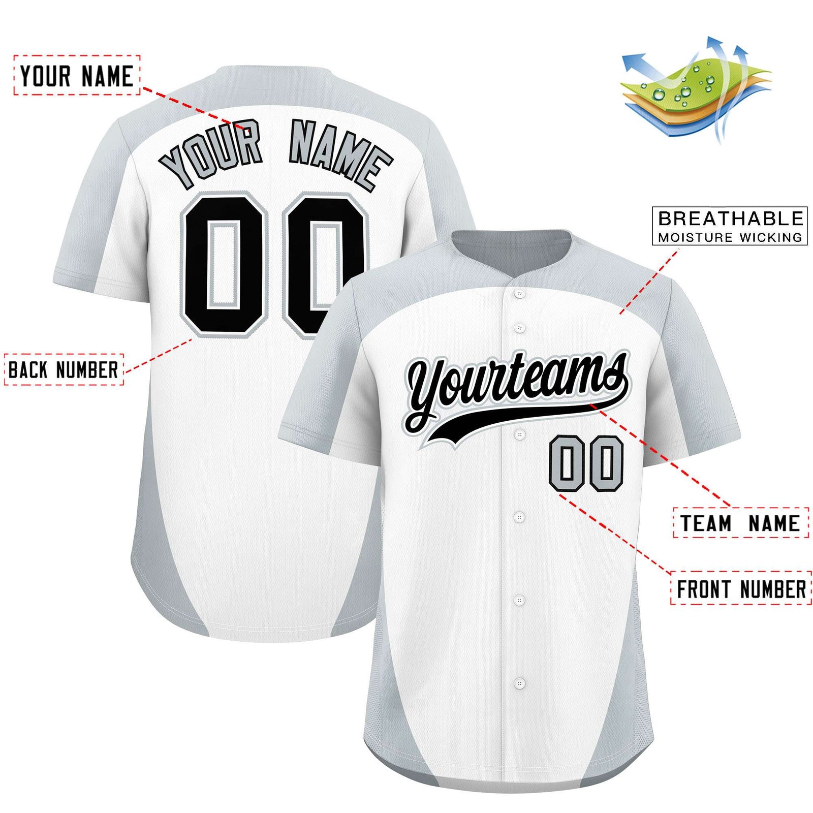 Custom White Silver Personalized Edge Color Block Authentic Baseball Jersey