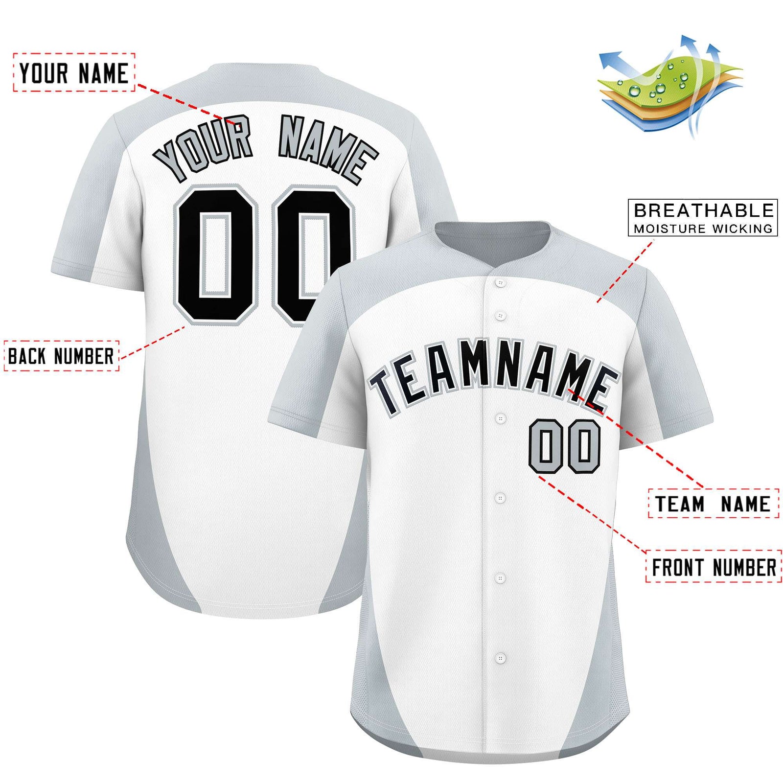 Custom White Silver Personalized Edge Color Block Authentic Baseball Jersey
