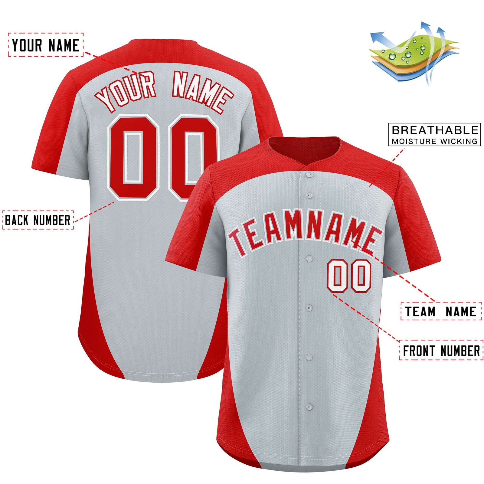 Custom Silver Red Personalized Edge Color Block Authentic Baseball Jersey