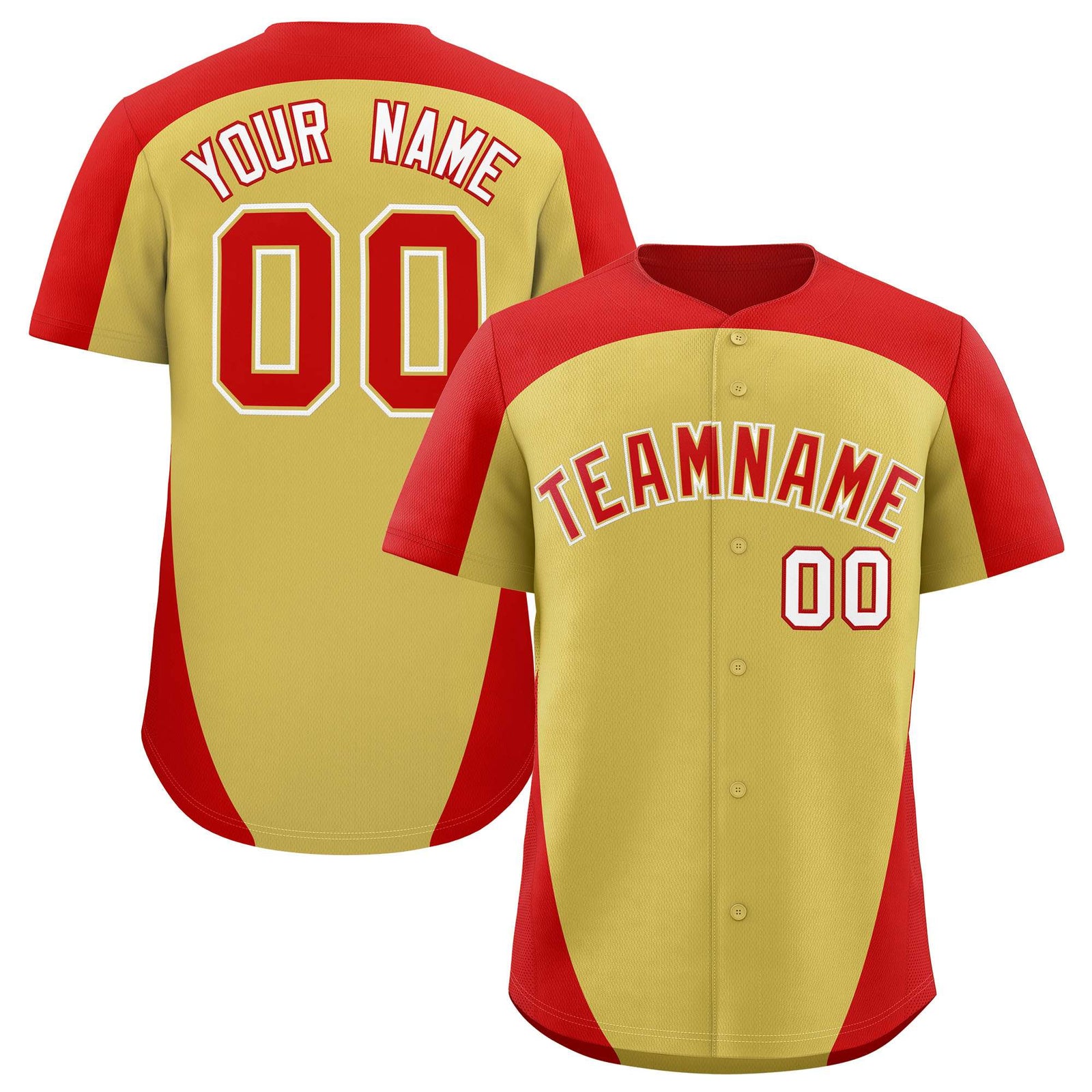 Custom Old Gold Red Personalized Edge Color Block Authentic Baseball Jersey