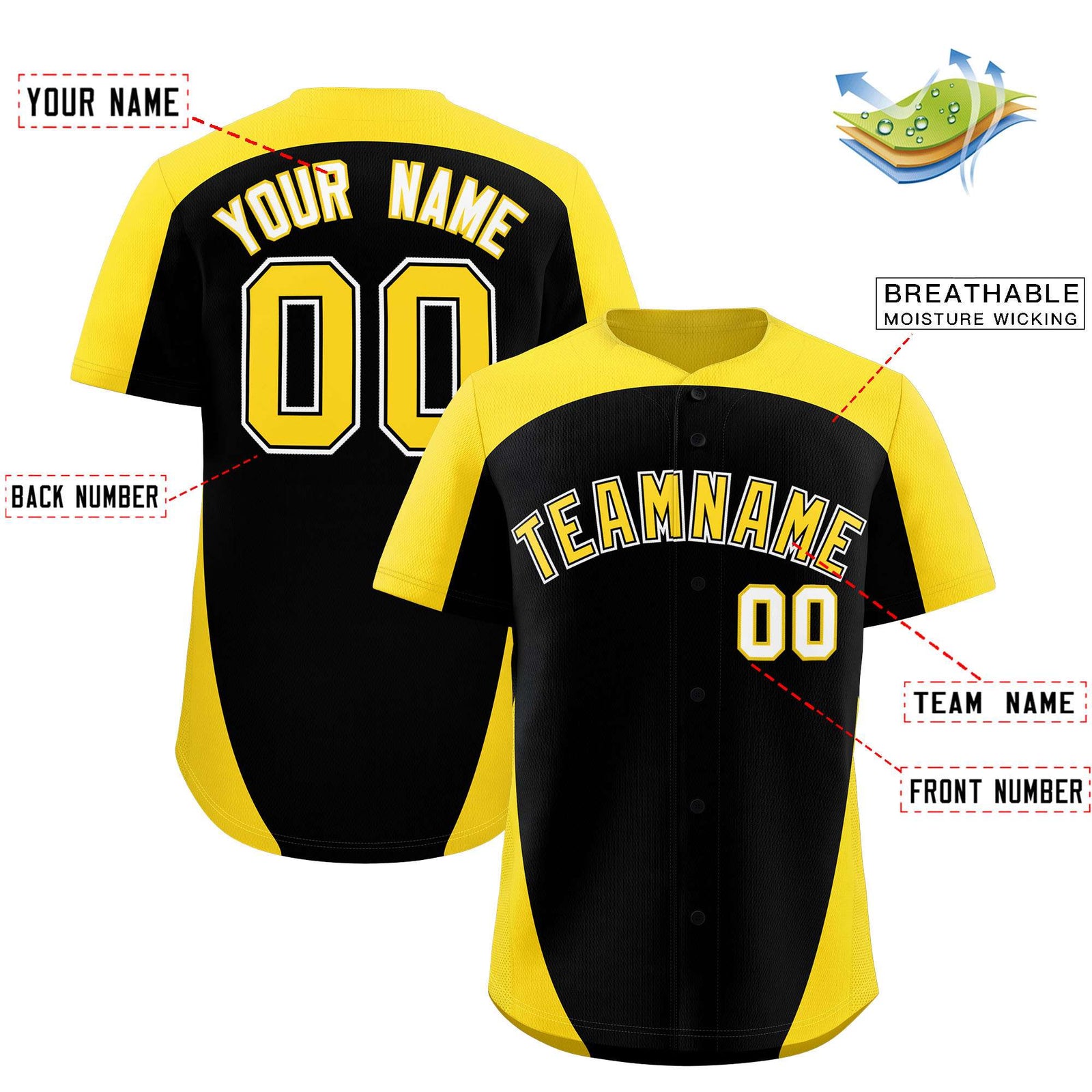 Custom Black Gold Personalized Edge Color Block Authentic Baseball Jersey