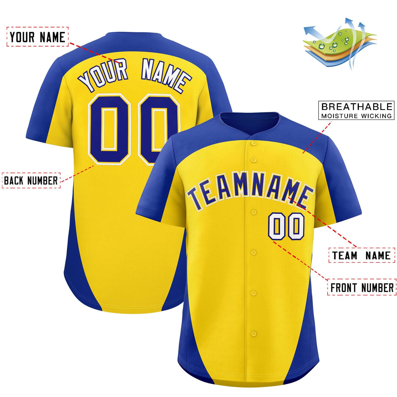 Custom Gold Royal Personalized Edge Color Block Authentic Baseball Jersey