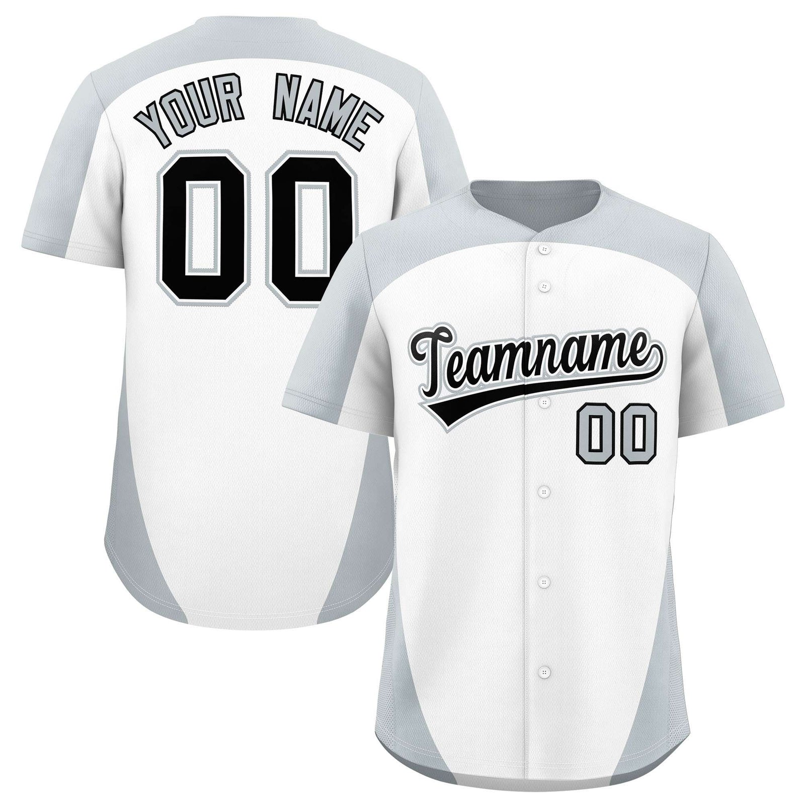 Custom White Silver Personalized Edge Color Block Authentic Baseball Jersey