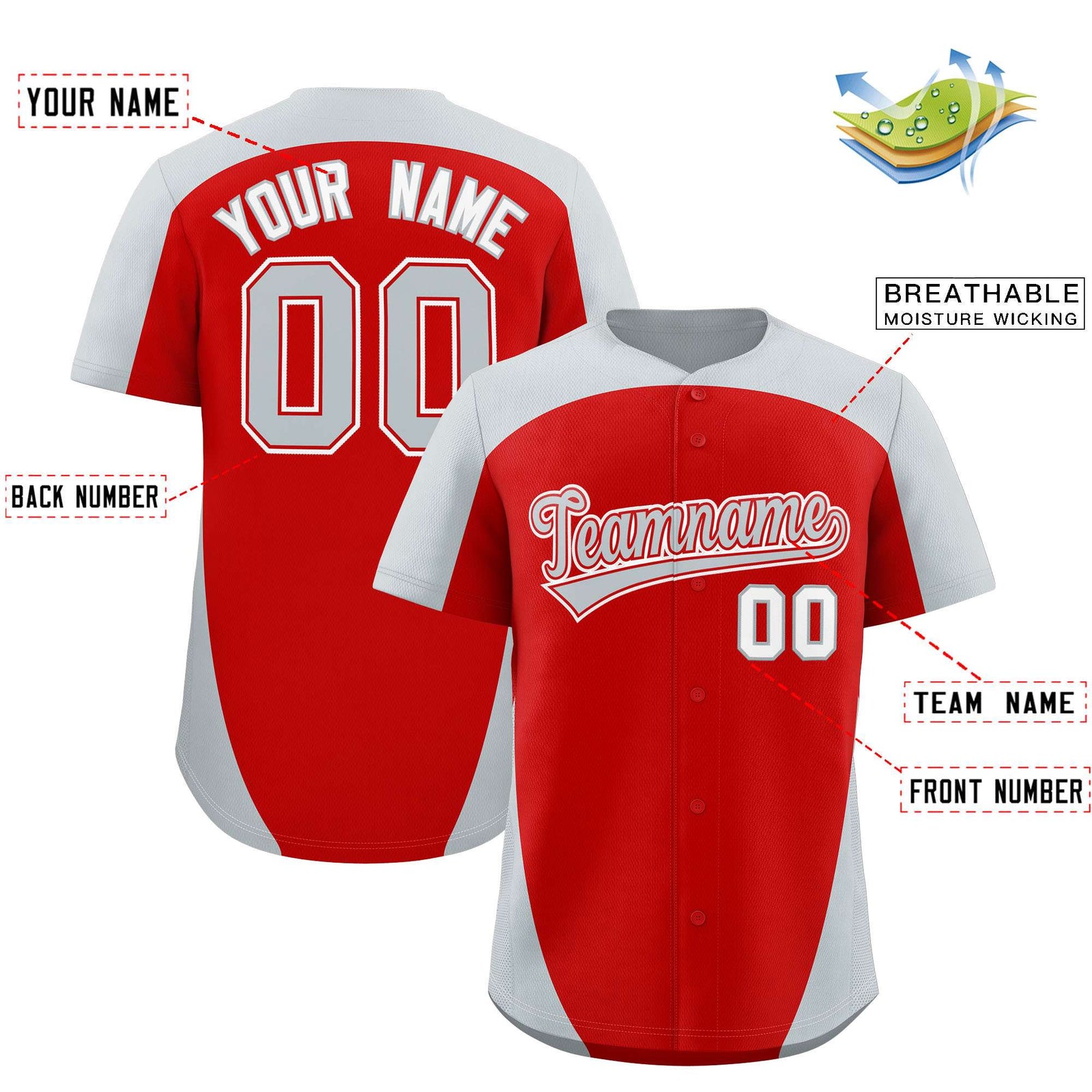 Custom Red Silver Personalized Edge Color Block Authentic Baseball Jersey