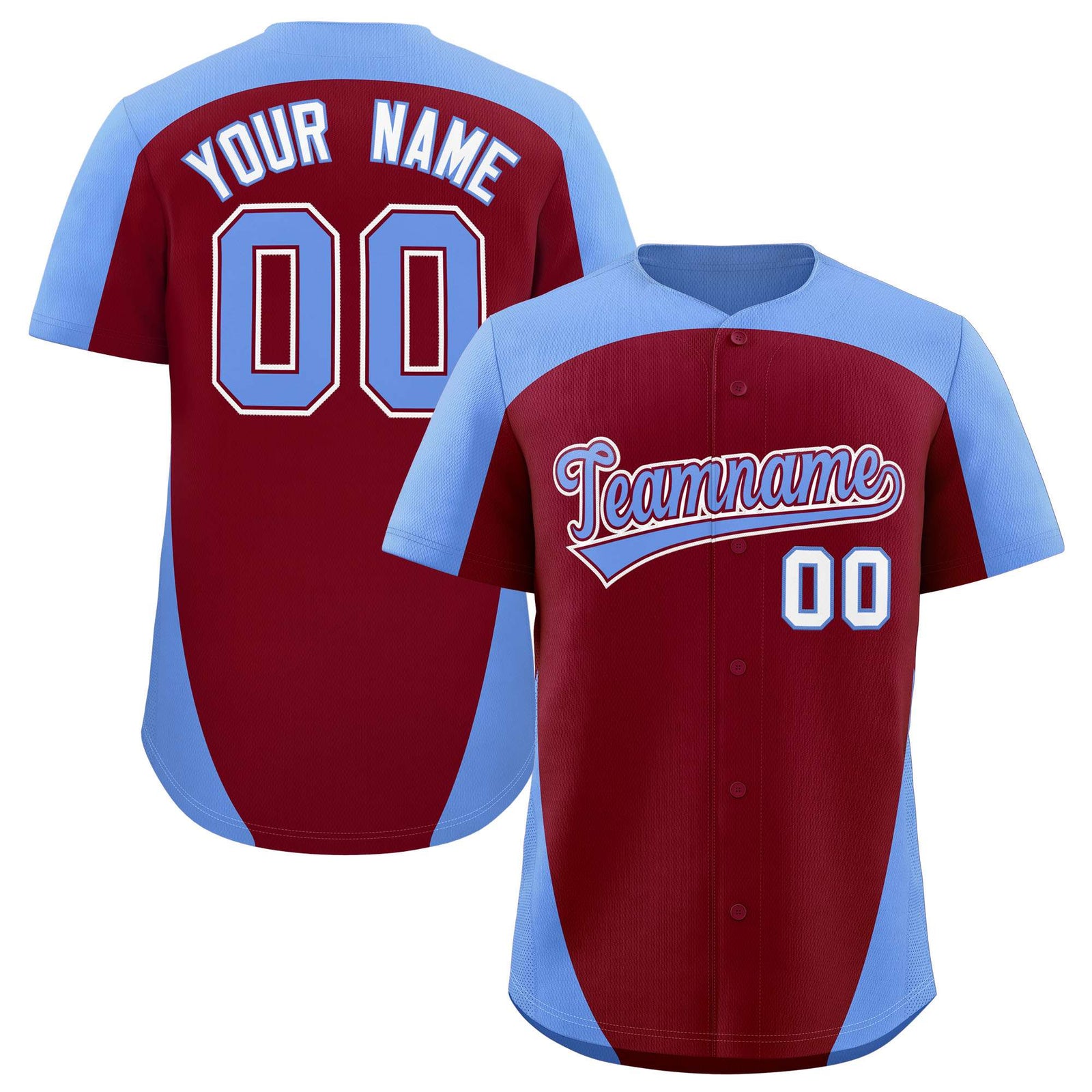 Custom Crimson Light Blue Personalized Edge Color Block Authentic Baseball Jersey
