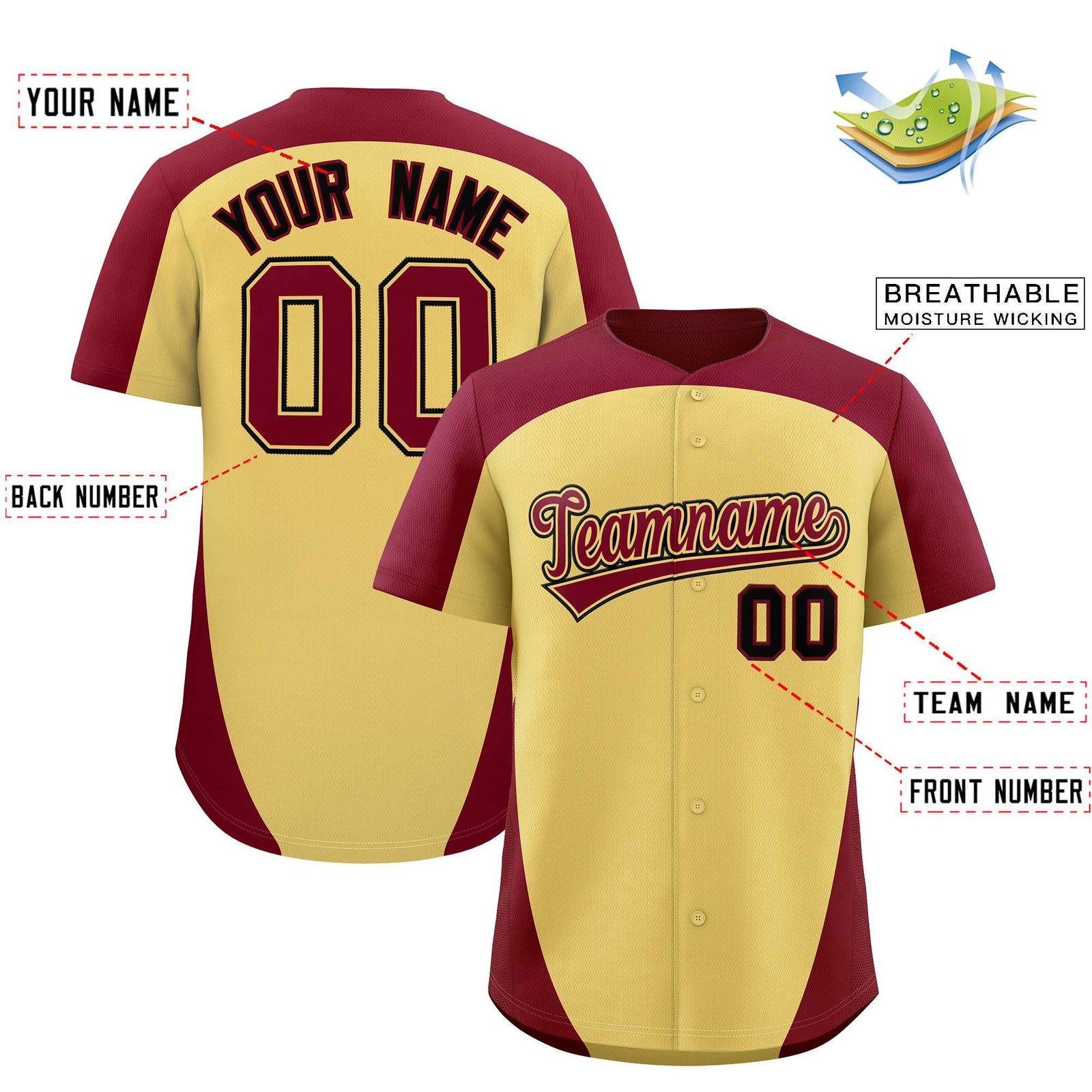 Custom Khaki Crimson Personalized Edge Color Block Authentic Baseball Jersey