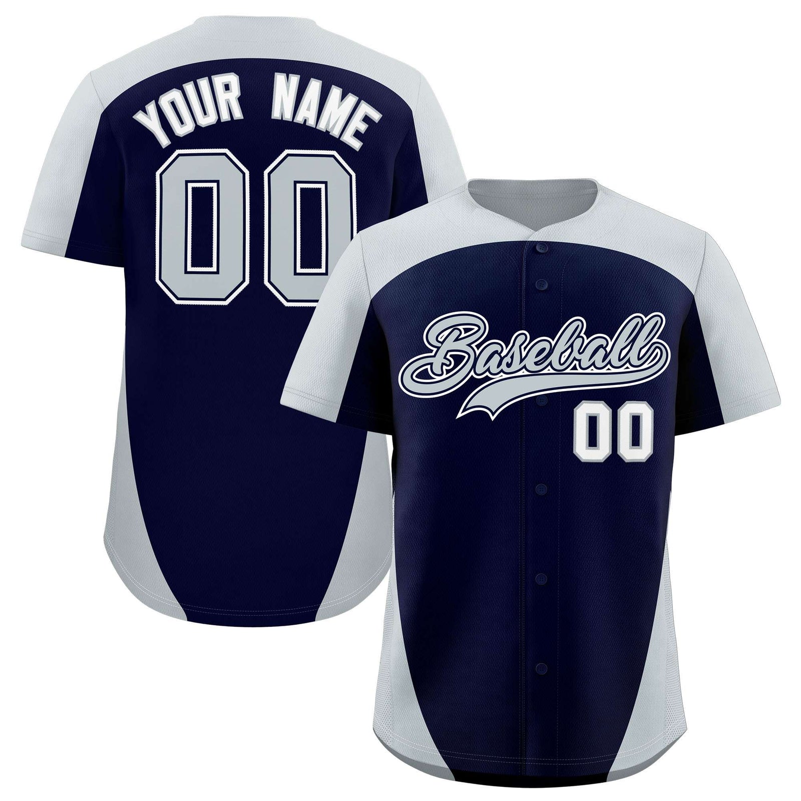Custom Navy Silver Personalized Edge Color Block Authentic Baseball Jersey