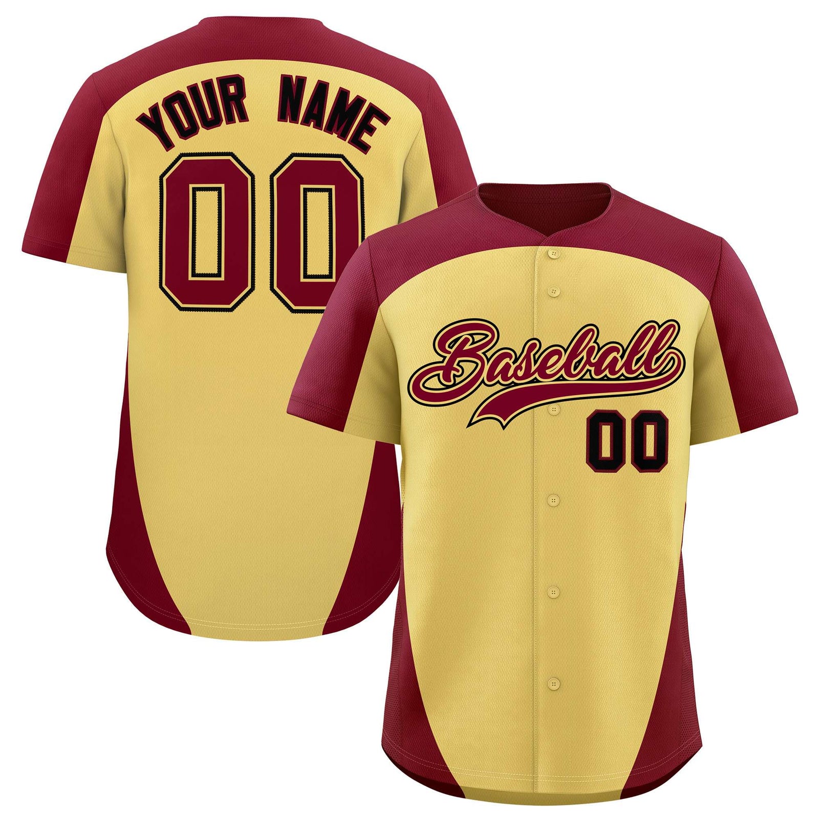 Custom Khaki Crimson Personalized Edge Color Block Authentic Baseball Jersey
