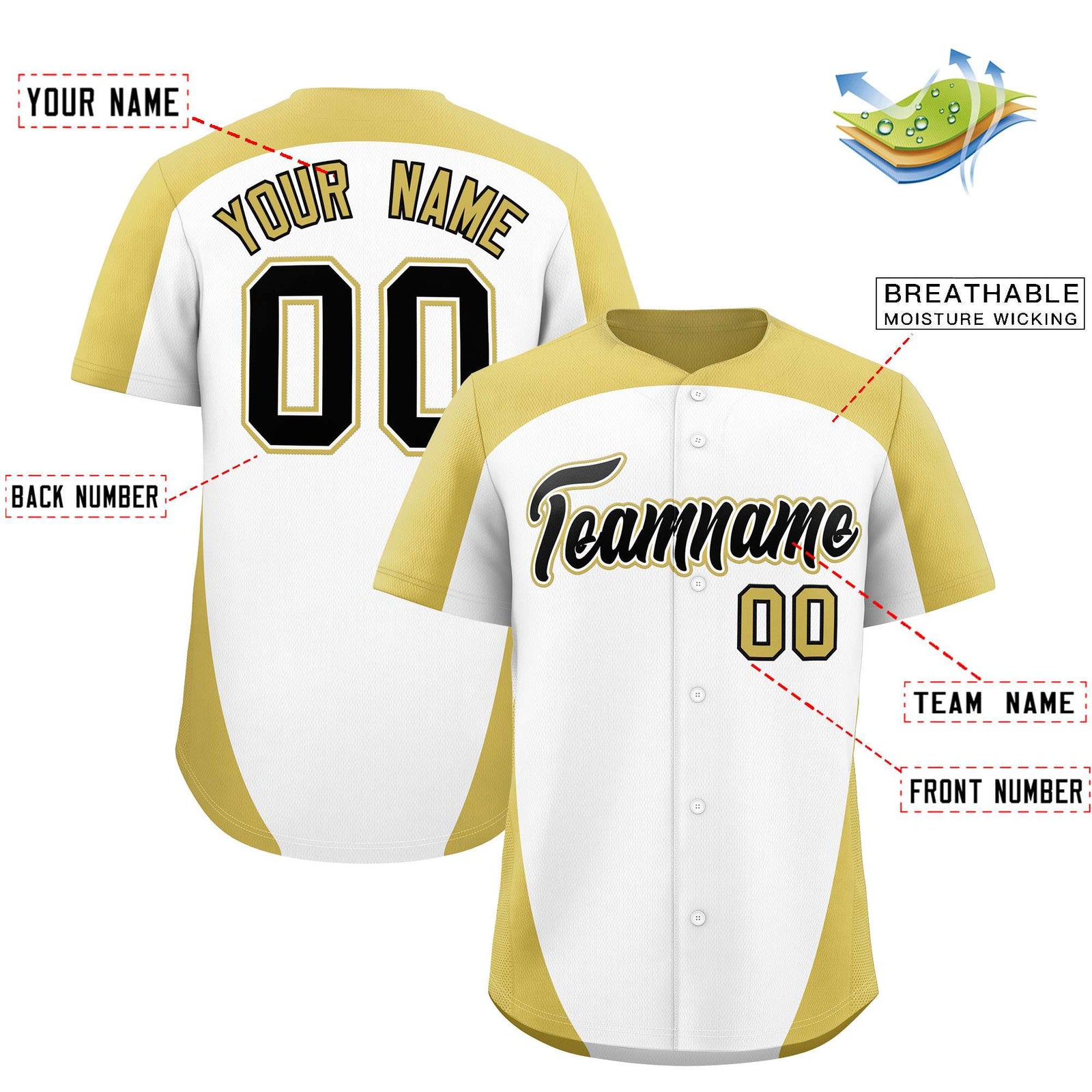 Custom White Old Gold Personalized Edge Color Block Authentic Baseball Jersey
