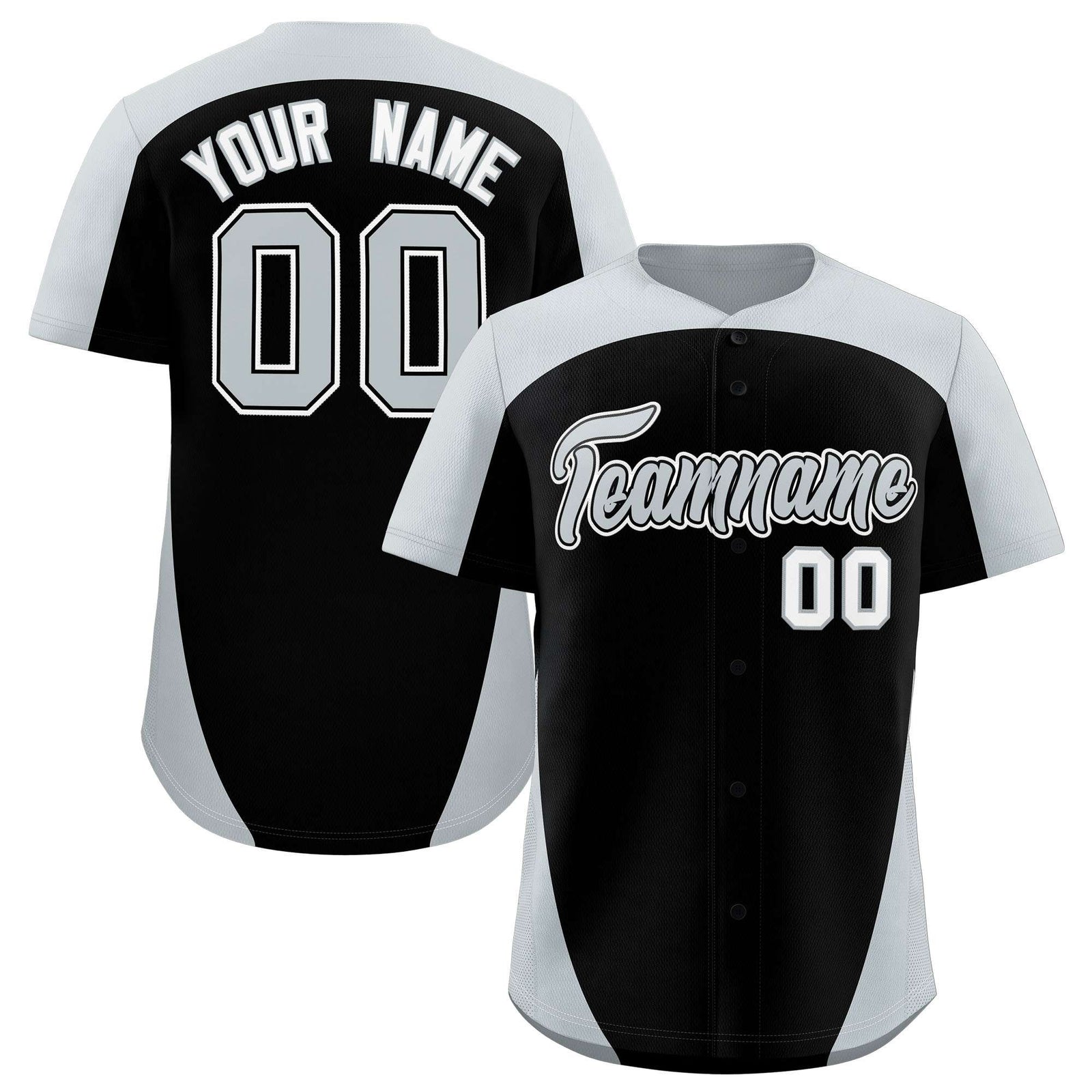 Custom Black Silver Personalized Edge Color Block Authentic Baseball Jersey