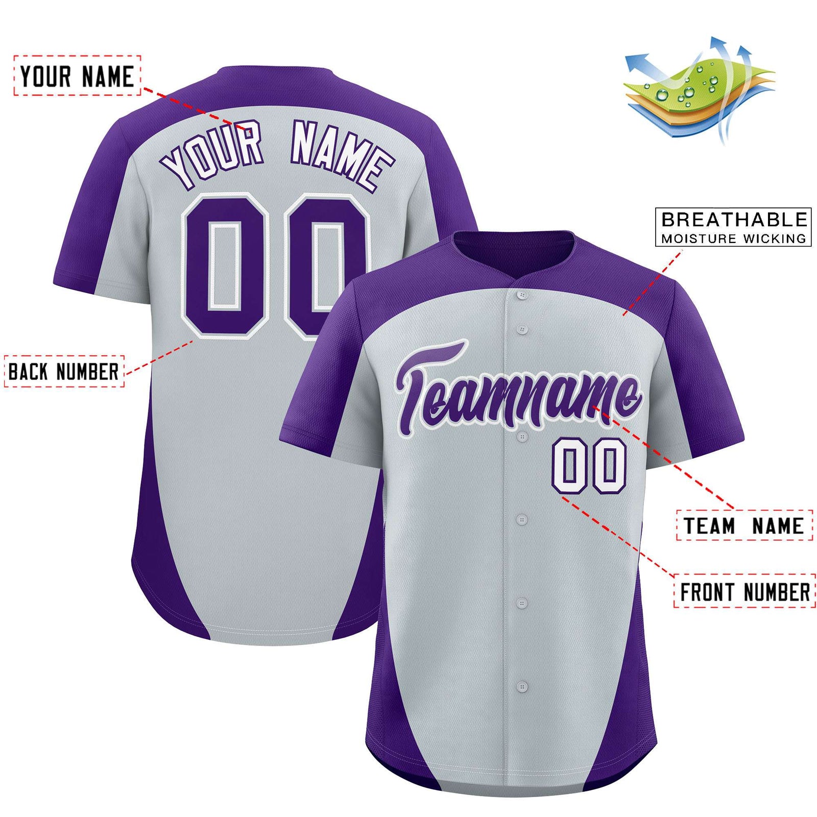 Custom Silver Purple Personalized Edge Color Block Authentic Baseball Jersey