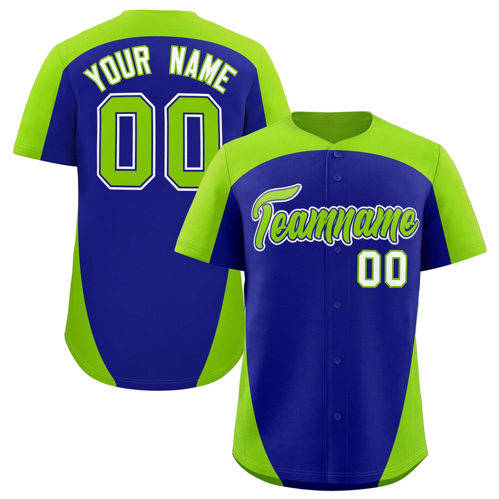 Custom Royal Neon Green Personalized Edge Color Block Authentic Baseball Jersey