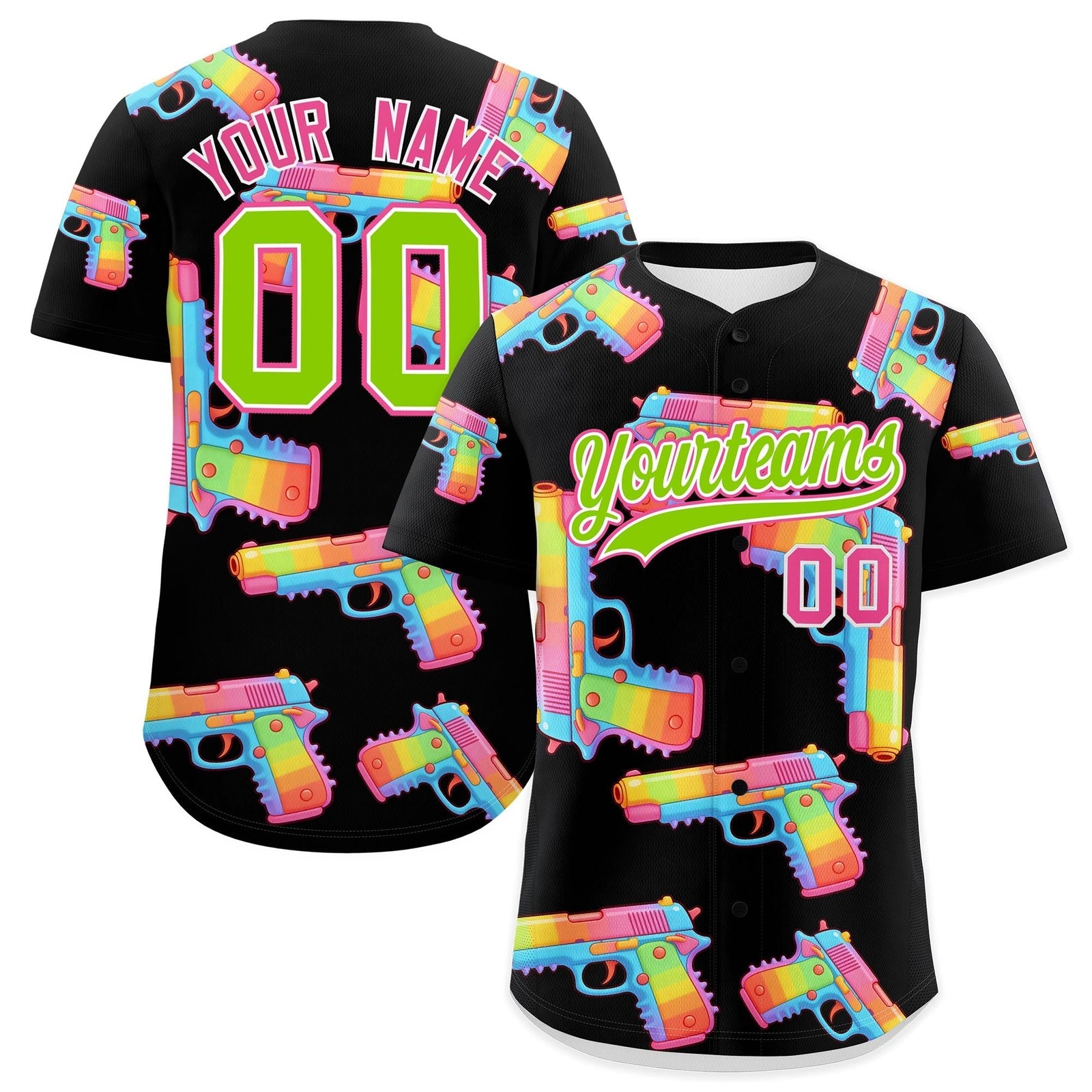 Custom Youth Baseball Jersey Black Neon Green Sugar-Coated Firepower Graffiti Pattern Street Style