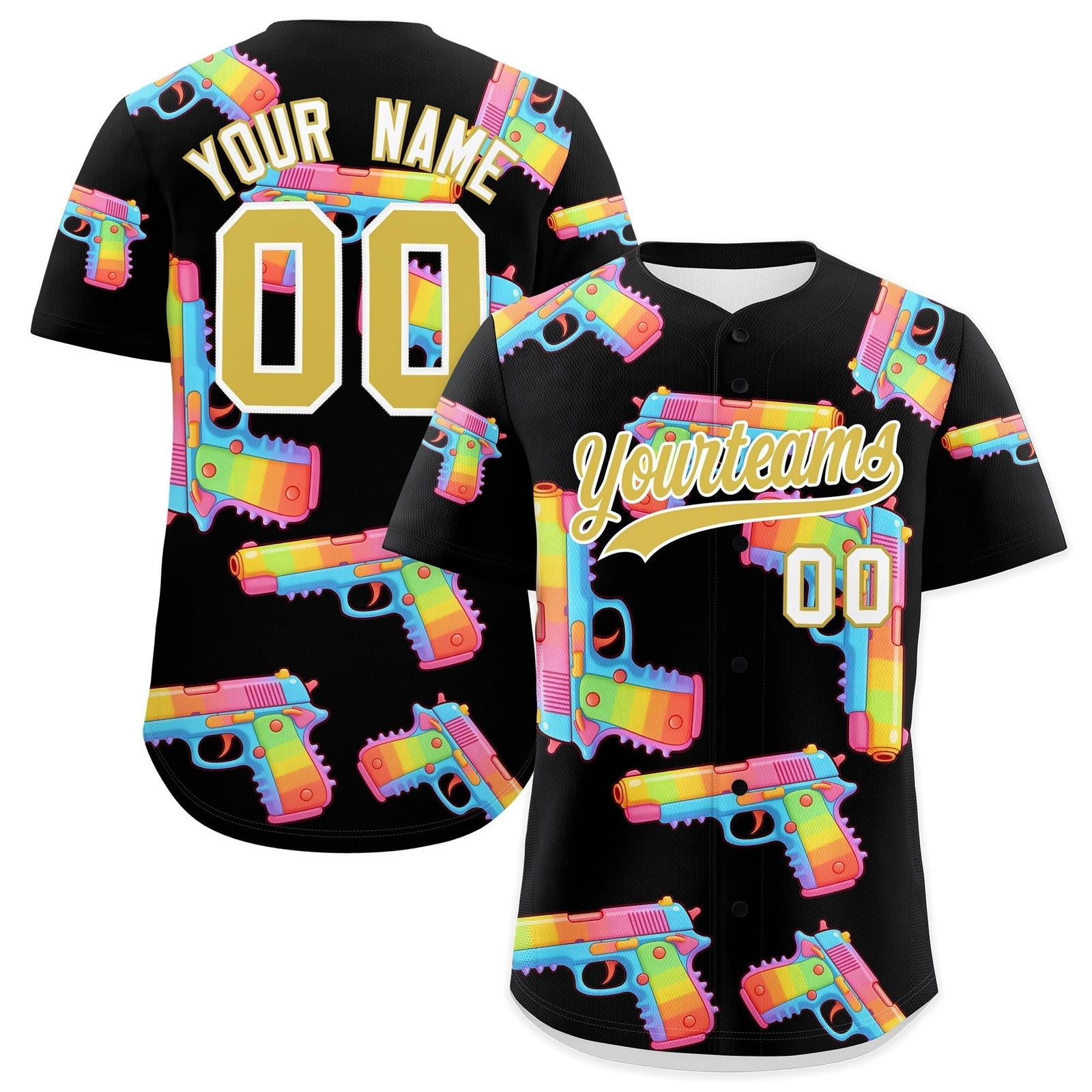 Custom Youth Baseball Jersey Black Old Gold Sugar-Coated Firepower Graffiti Pattern Street Style
