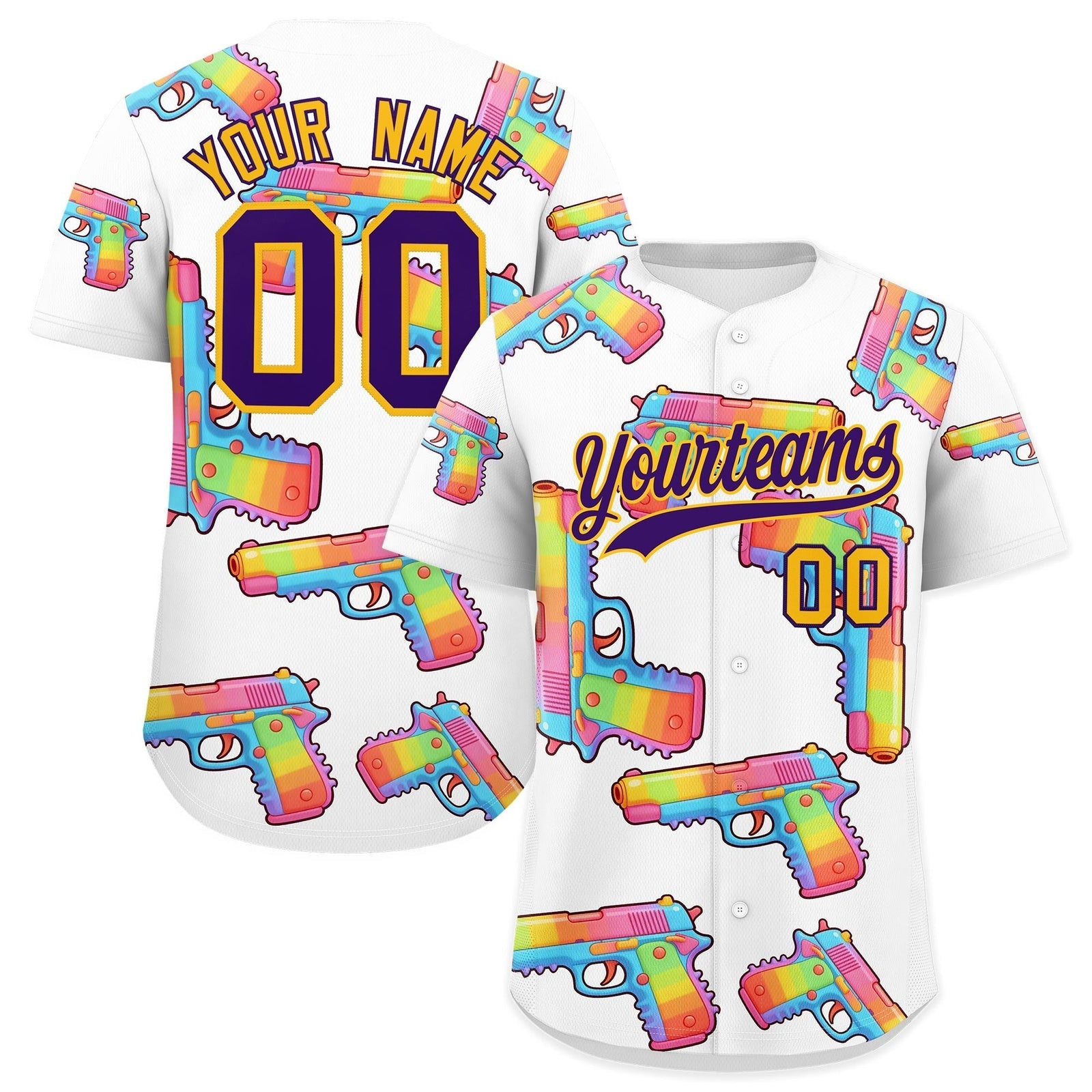 Custom Youth Baseball Jersey White Purple Sugar-Coated Firepower Graffiti Pattern Hip-hop