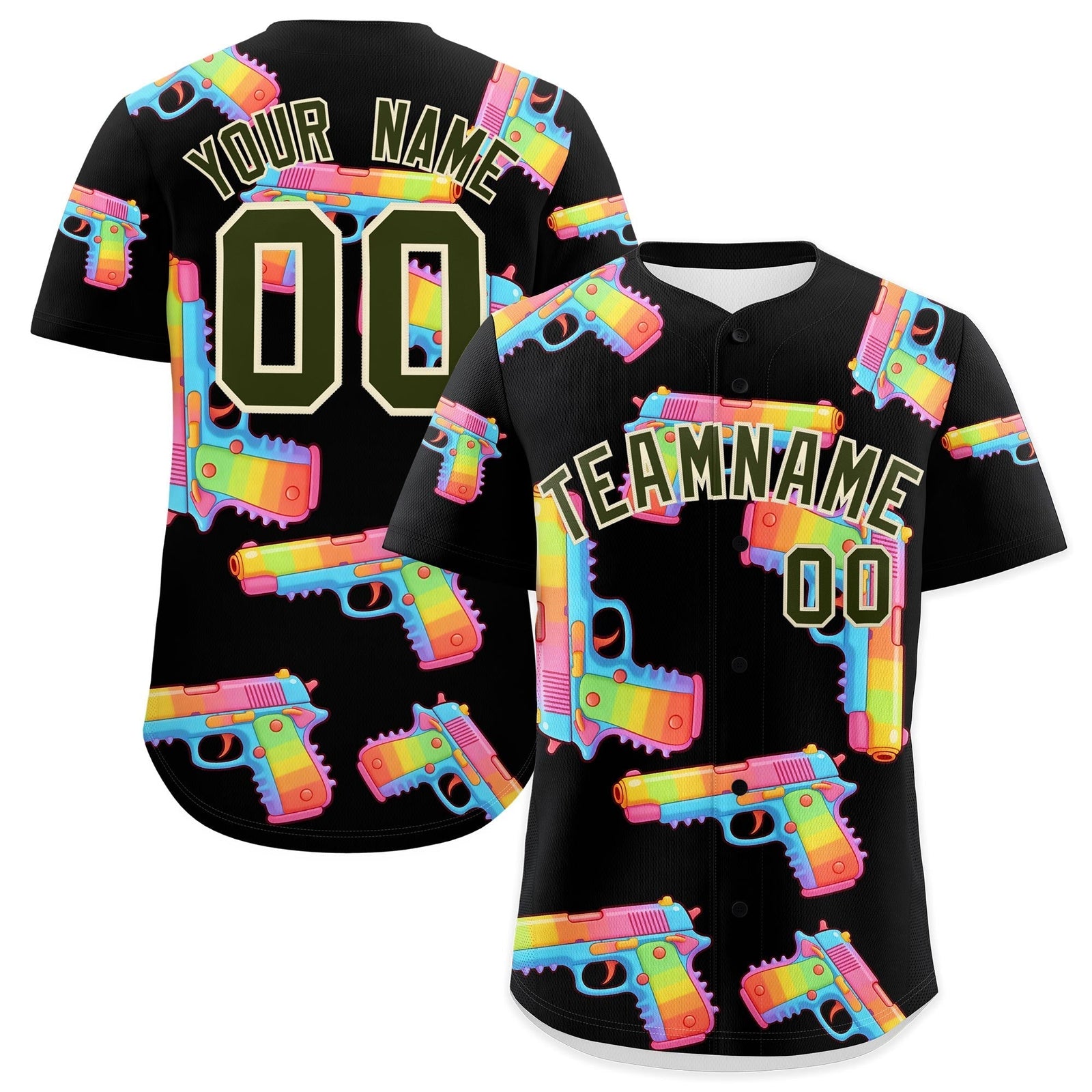 Custom Youth Baseball Jersey Black Olive Sugar-Coated Firepower Graffiti Pattern Urban Fashion