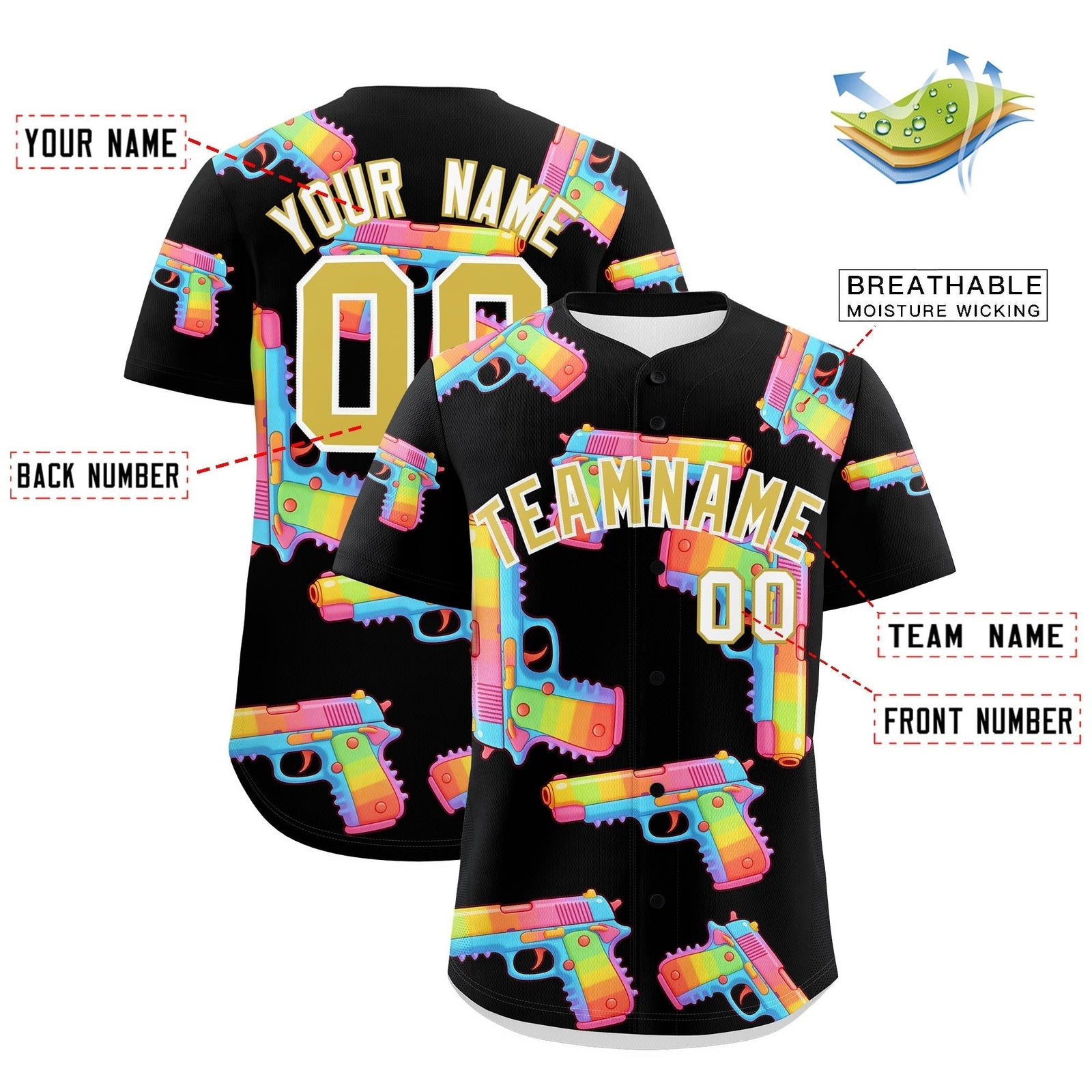 Custom Youth Baseball Jersey Black Old Gold Sugar-Coated Firepower Graffiti Pattern Street Style