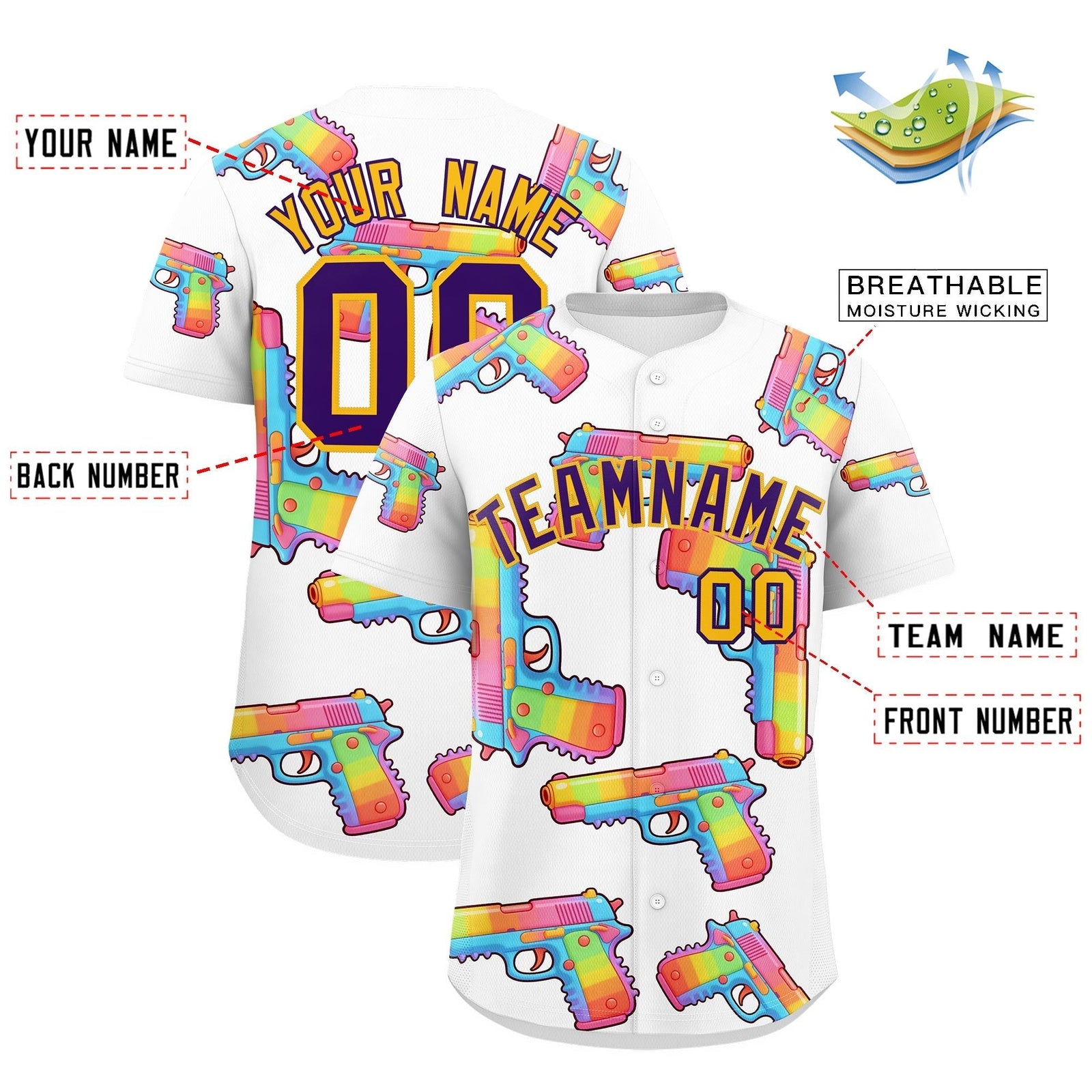 Custom Youth Baseball Jersey White Purple Sugar-Coated Firepower Graffiti Pattern Hip-hop