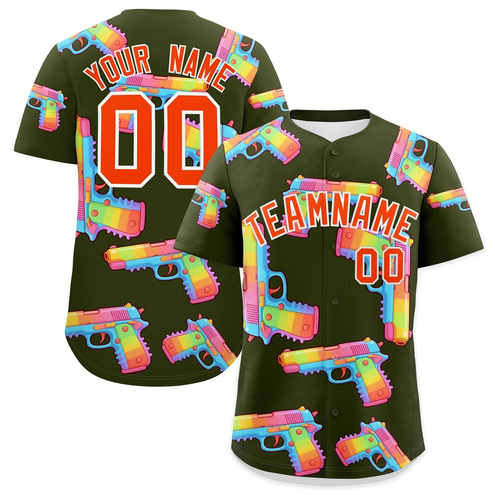 Custom Youth Baseball Jersey Olive Orange Sugar-Coated Firepower Graffiti Pattern Hip-hop