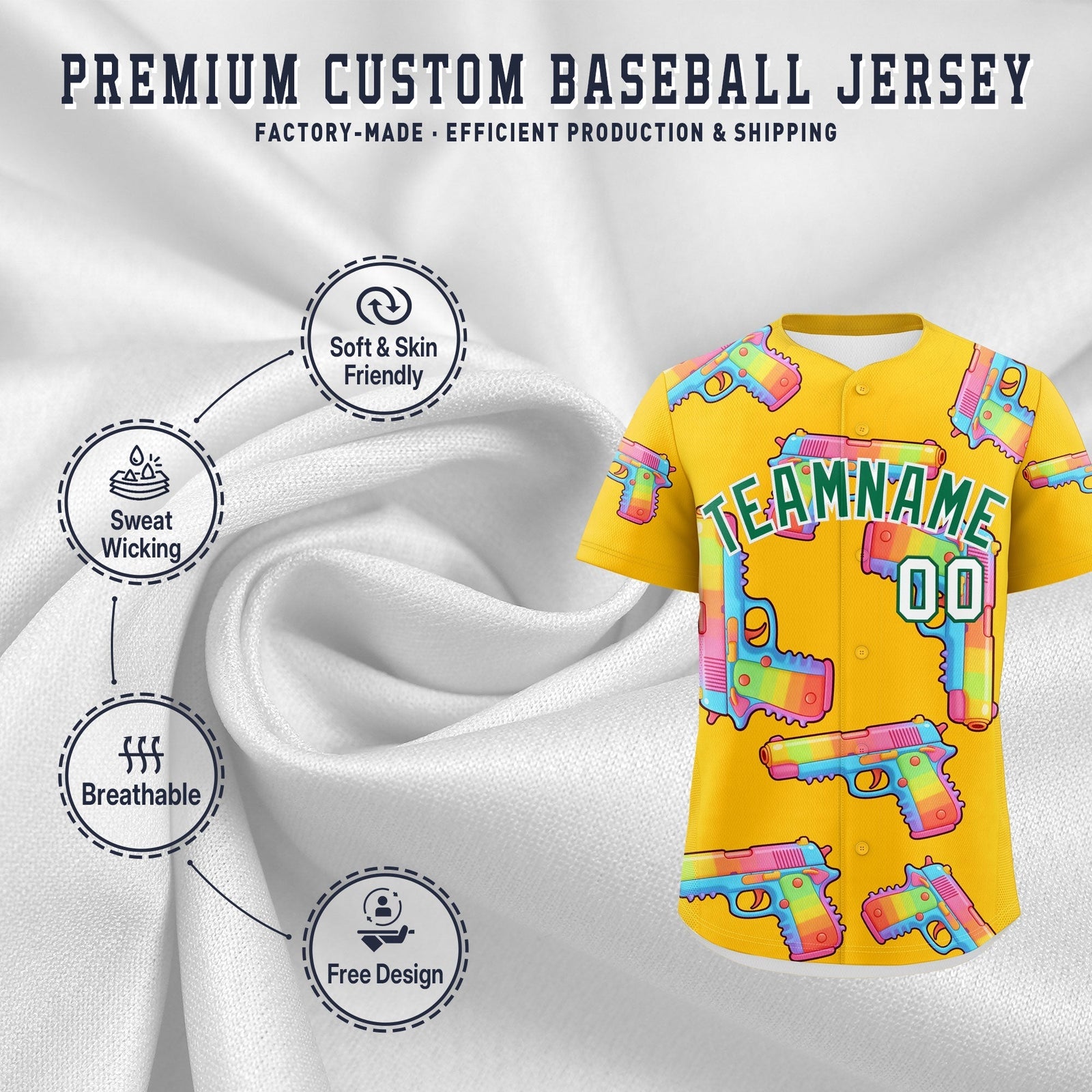 Custom Youth Baseball Jersey Yellow Kelly Green Sugar-Coated Firepower Graffiti Pattern Urban Fashion