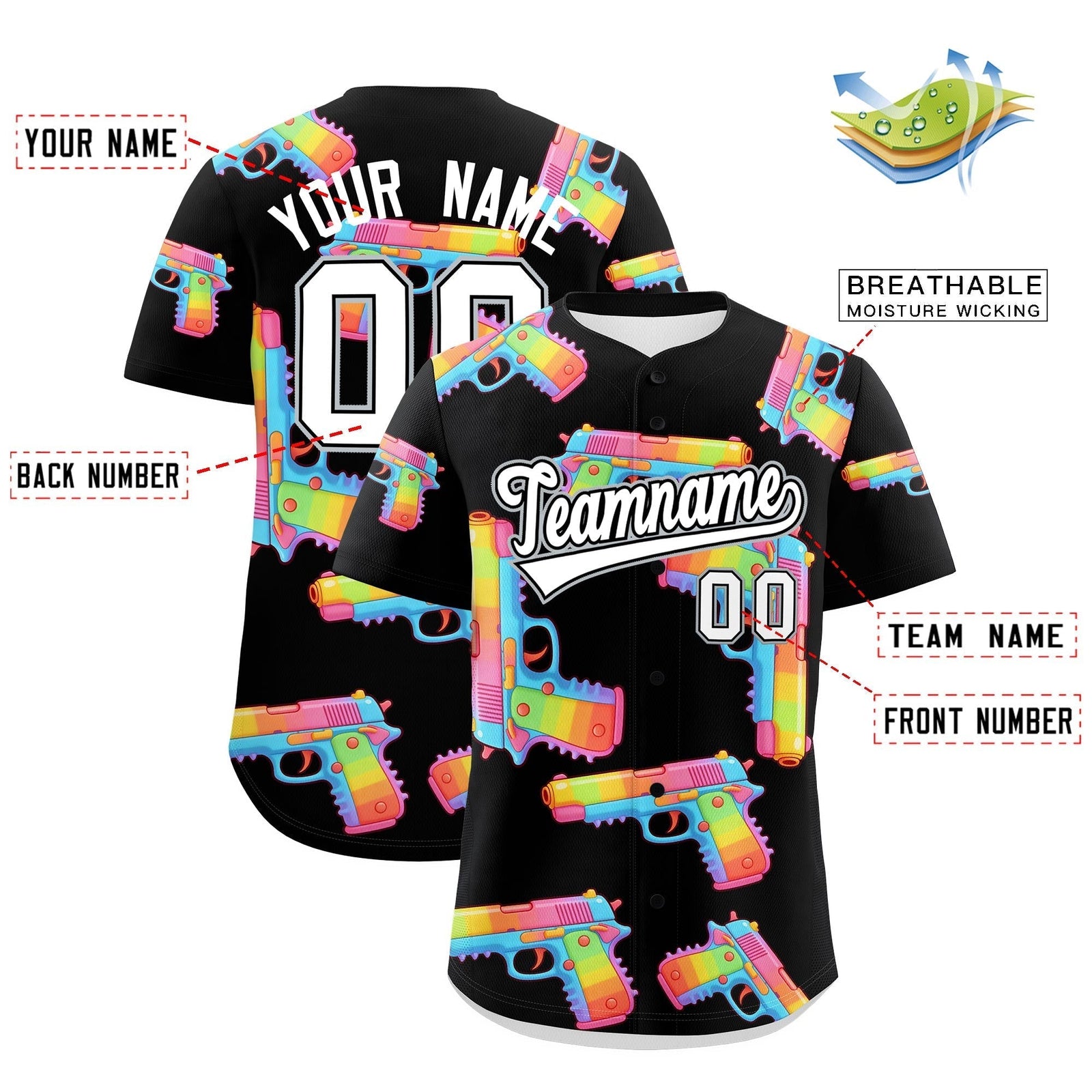 Custom Youth Baseball Jersey Black White Sugar-Coated Firepower Graffiti Pattern Street Style