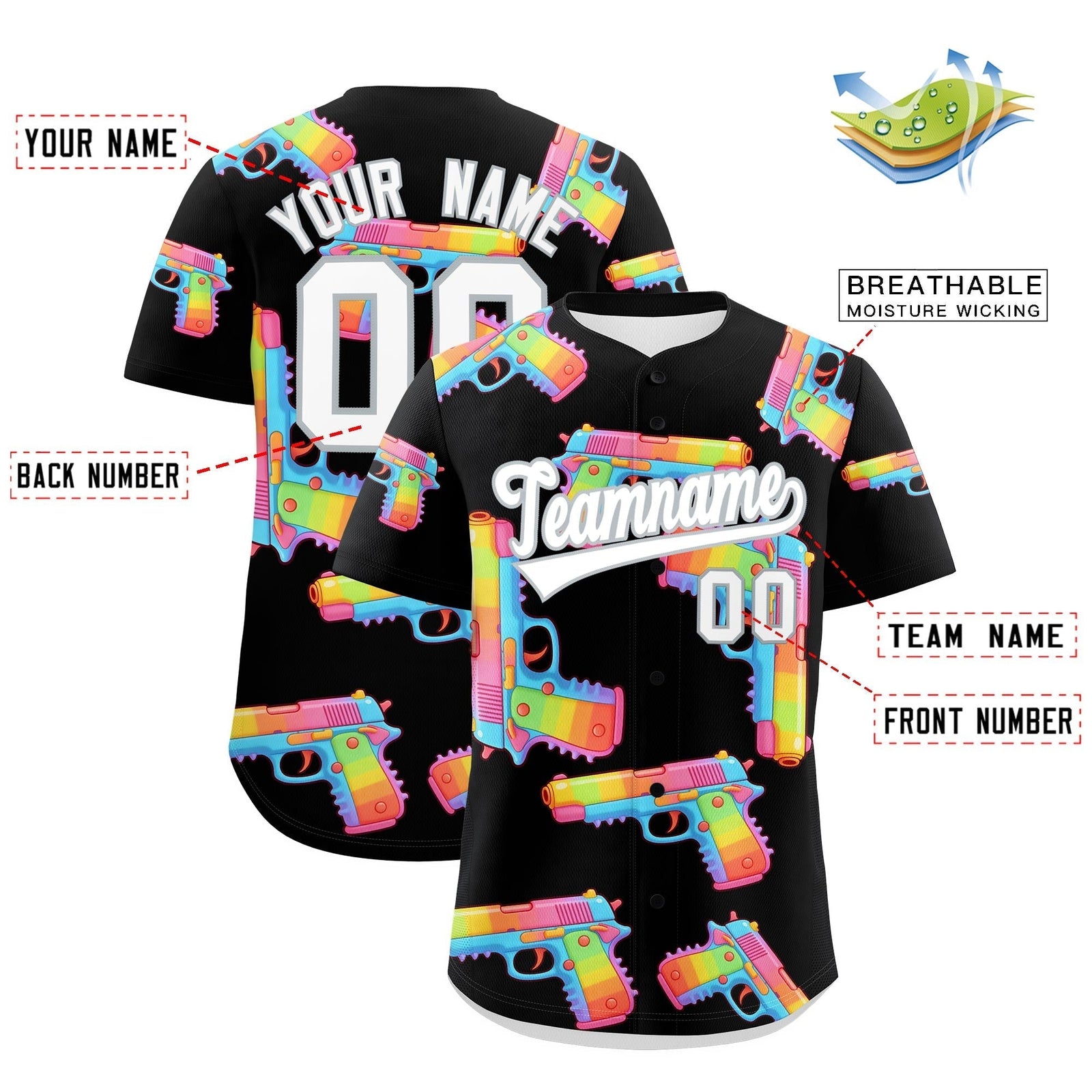 Custom Youth Baseball Jersey Black White Sugar-Coated Firepower Graffiti Pattern Hip-hop